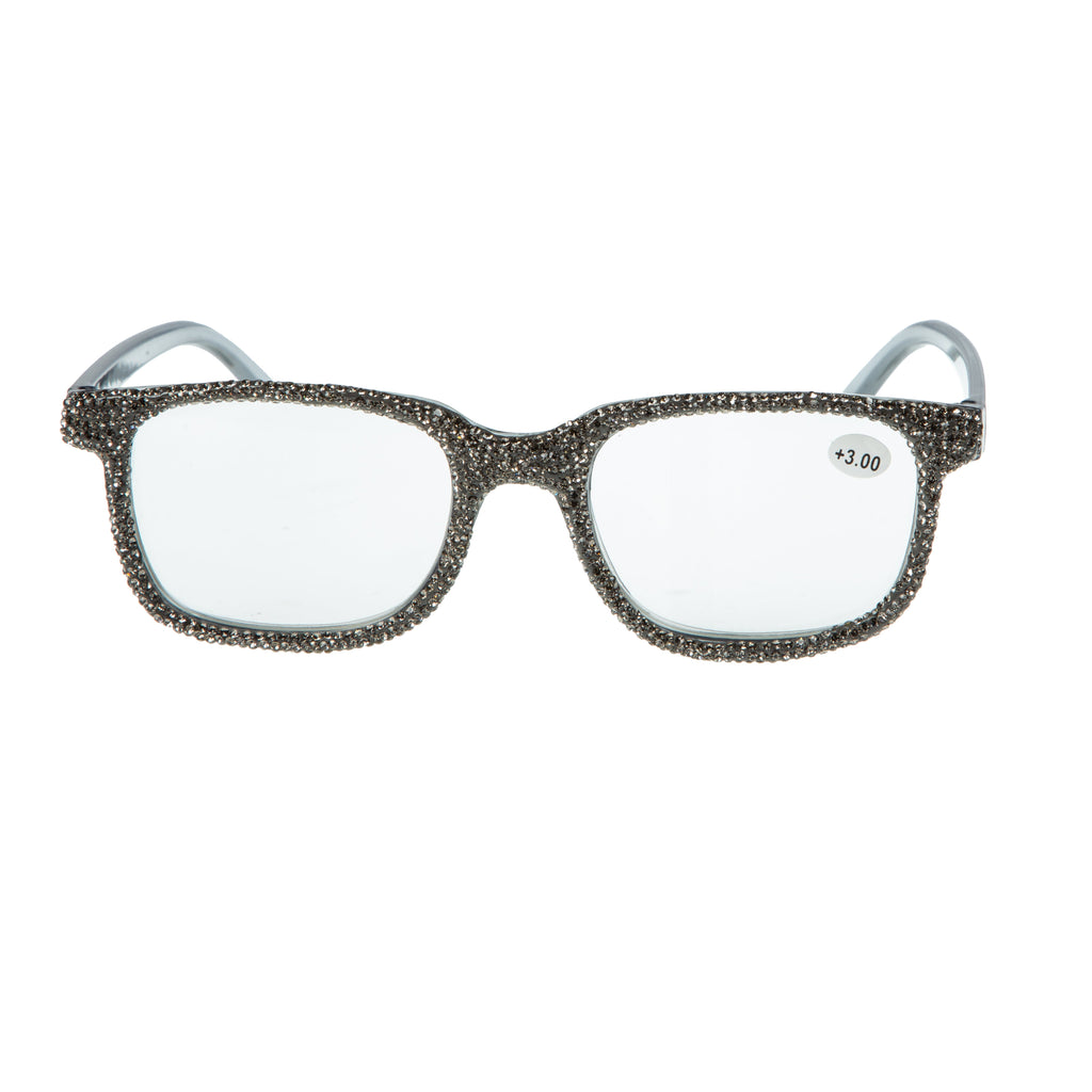 Handmade Rhinestone Rectangle Reader Glasses G0444-Grey