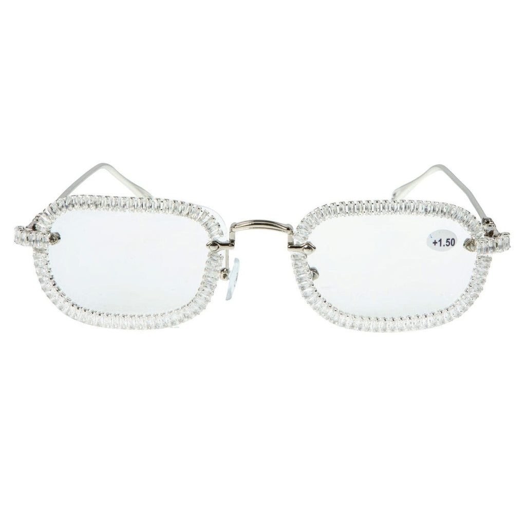 Handmade Rhinestone Round Reader Glasses G0446-Silver