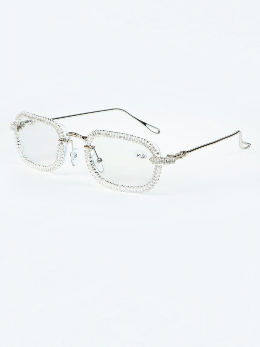 Handmade Rhinestone Round Reader Glasses G0446-Silver
