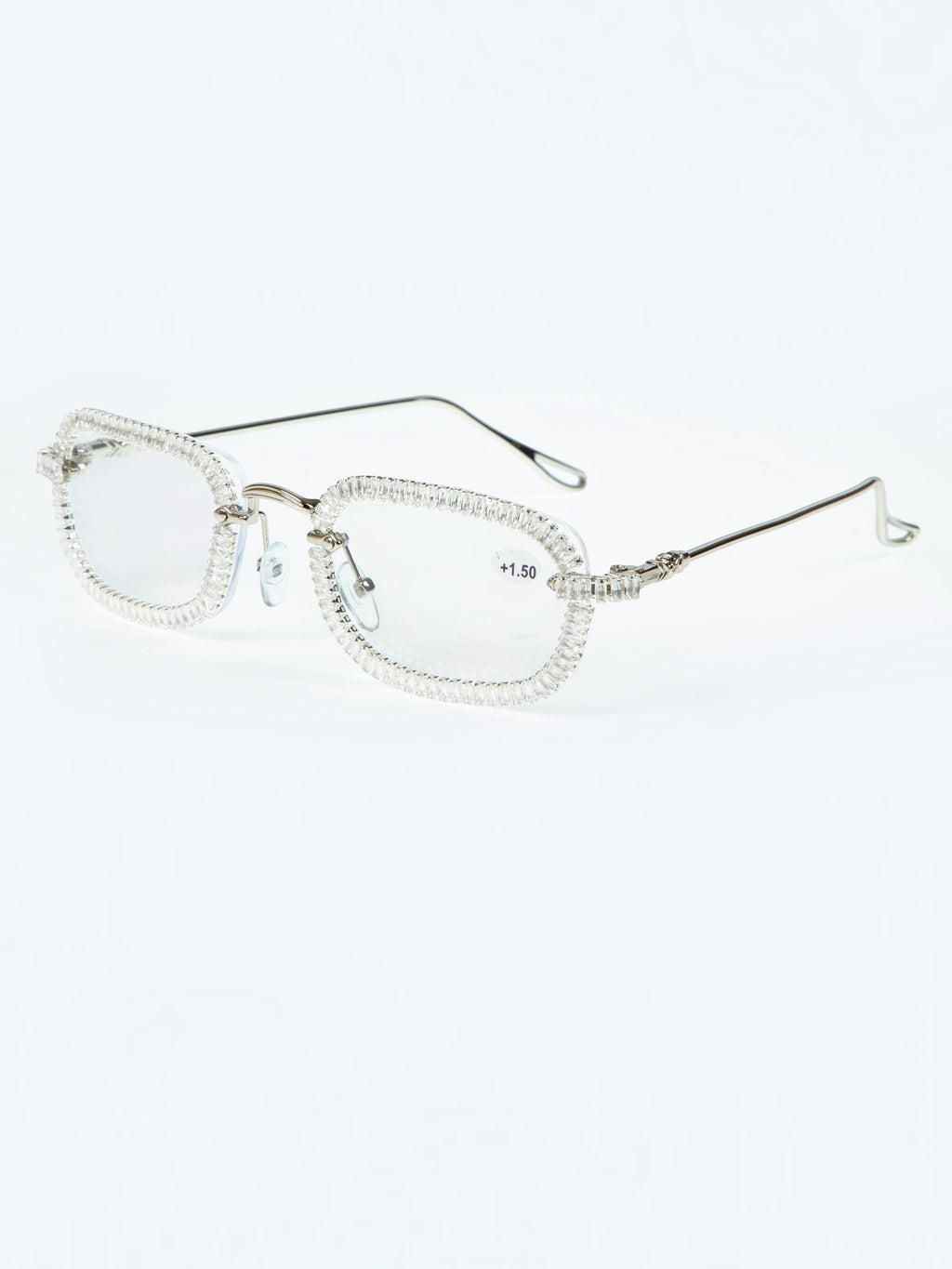 Handmade Rhinestone Round Reader Glasses G0446-Silver