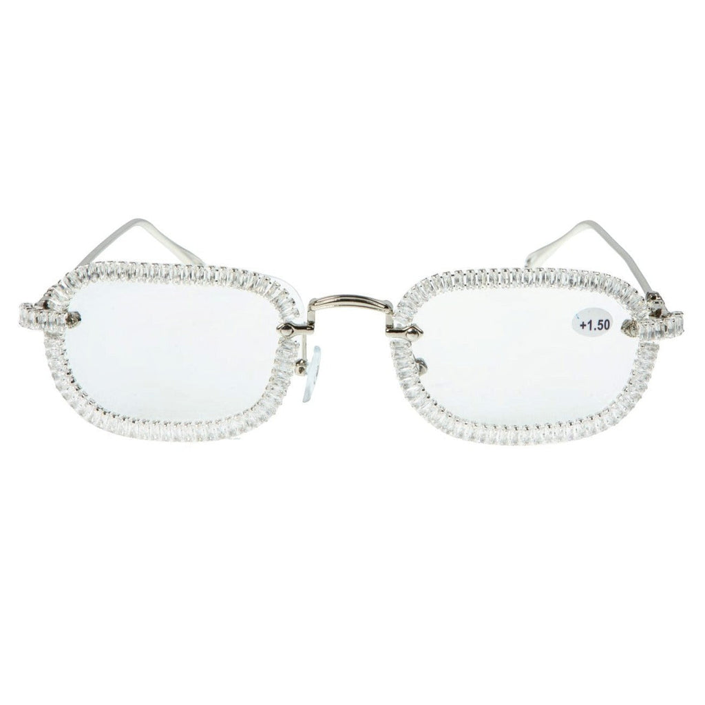 Handmade Rhinestone Round Reader Glasses G0446-Silver