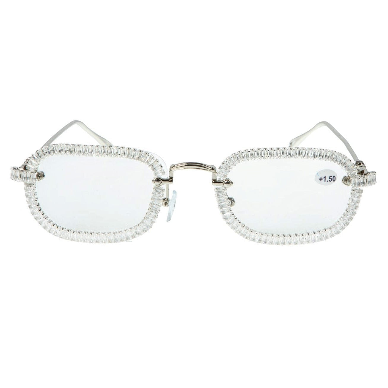 Handmade Rhinestone Round Reader Glasses G0446-Silver