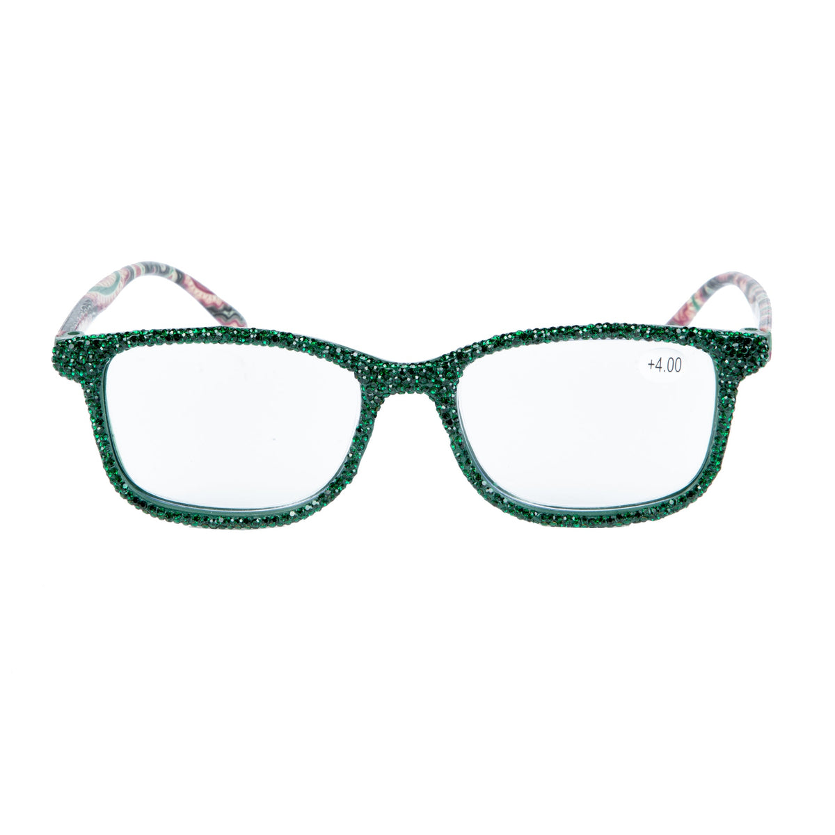 Handmade Rhinestone Rectangle Reader Glasses G0452-Green