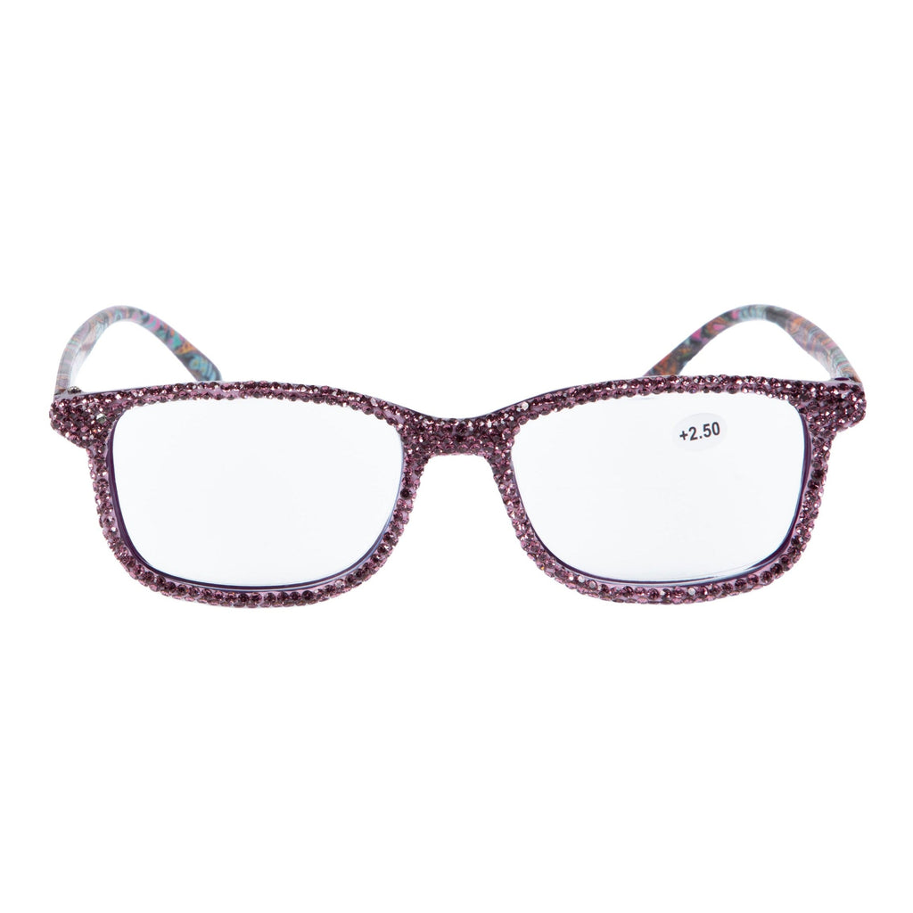 Handmade Rhinestone Rectangle Reader Glasses G0452-Purple