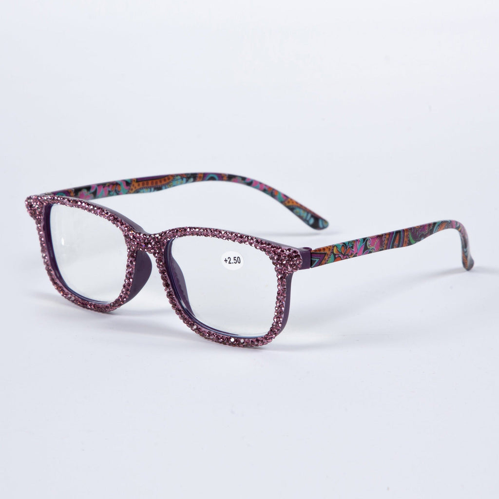Handmade Rhinestone Rectangle Reader Glasses G0452-Purple