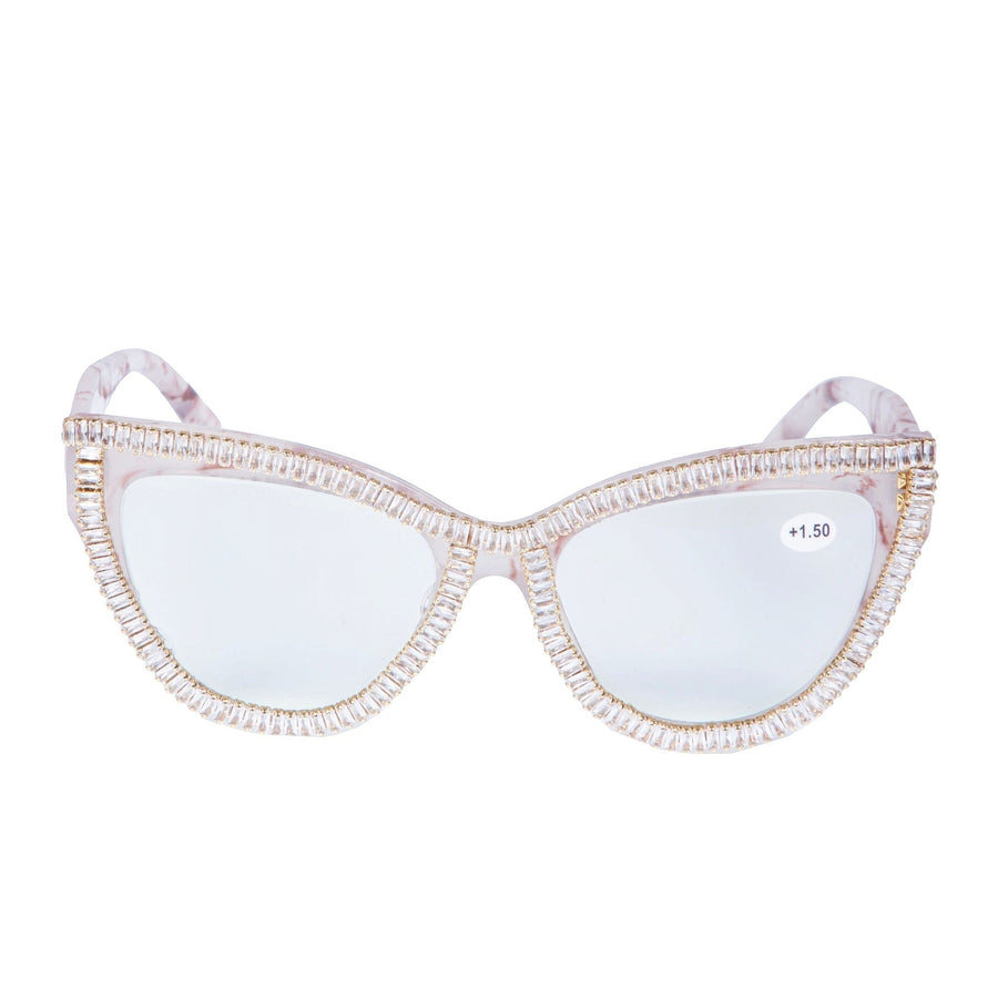Handmade Rhinestone Cat-Eye Reader G0455-White