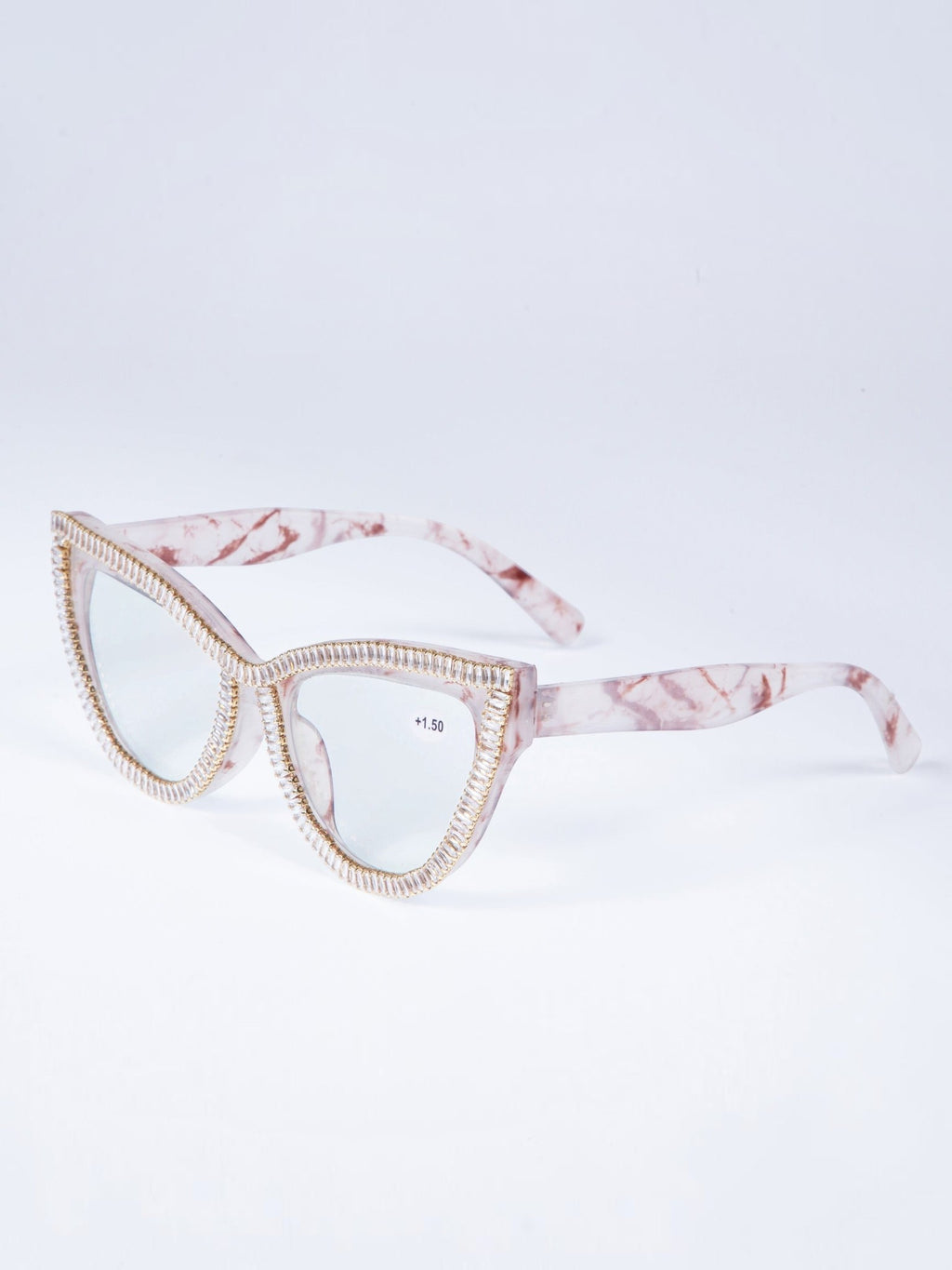 Handmade Rhinestone Cat Eye Reader G0455-White