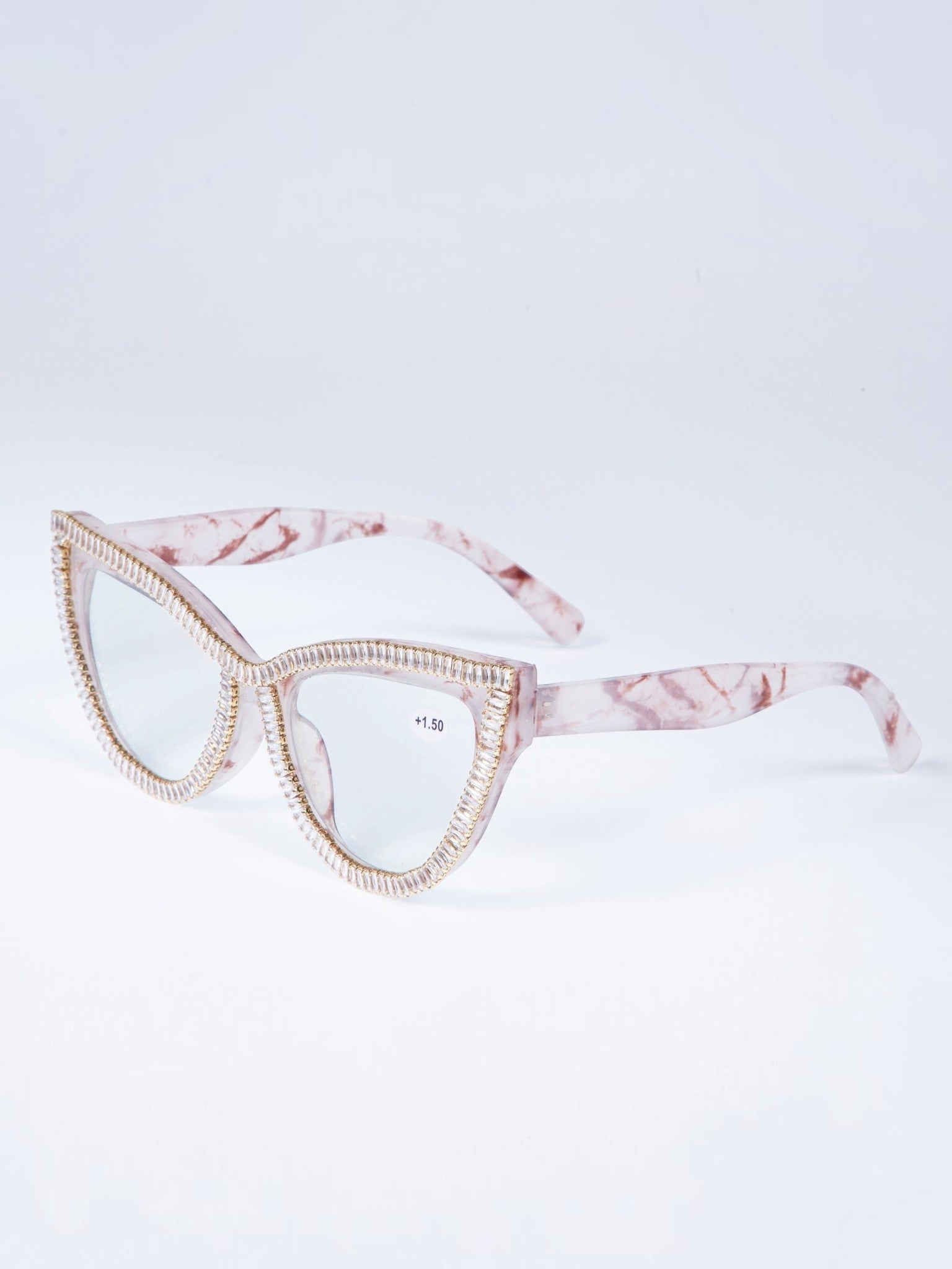 Handmade Rhinestone Cat Eye Reader G0455-White