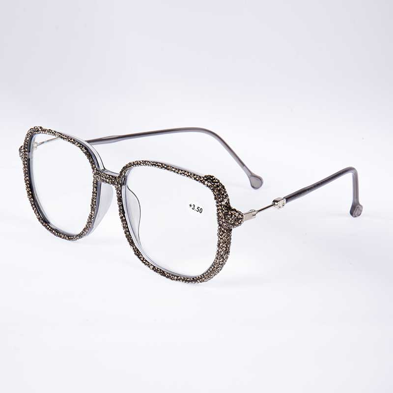Handmade Rhinestone Square Reader Glasses G0468-Grey