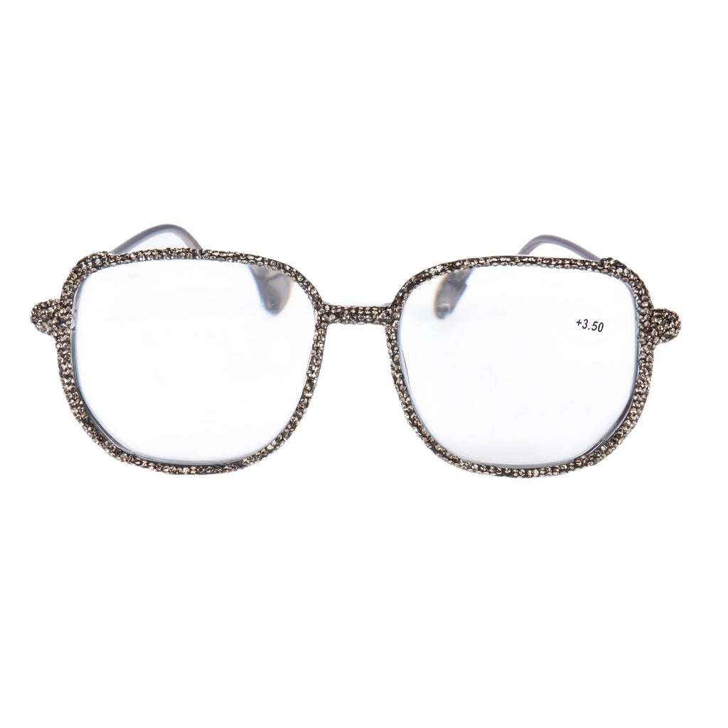 Handmade Rhinestone Square Reader Glasses G0468-Grey