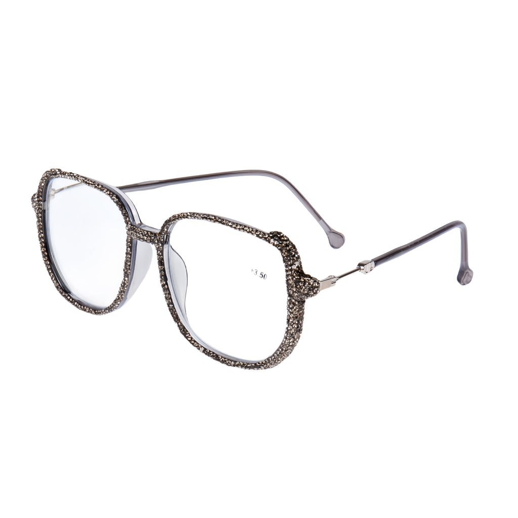 Handmade Rhinestone Square Reader Glasses G0468-Grey