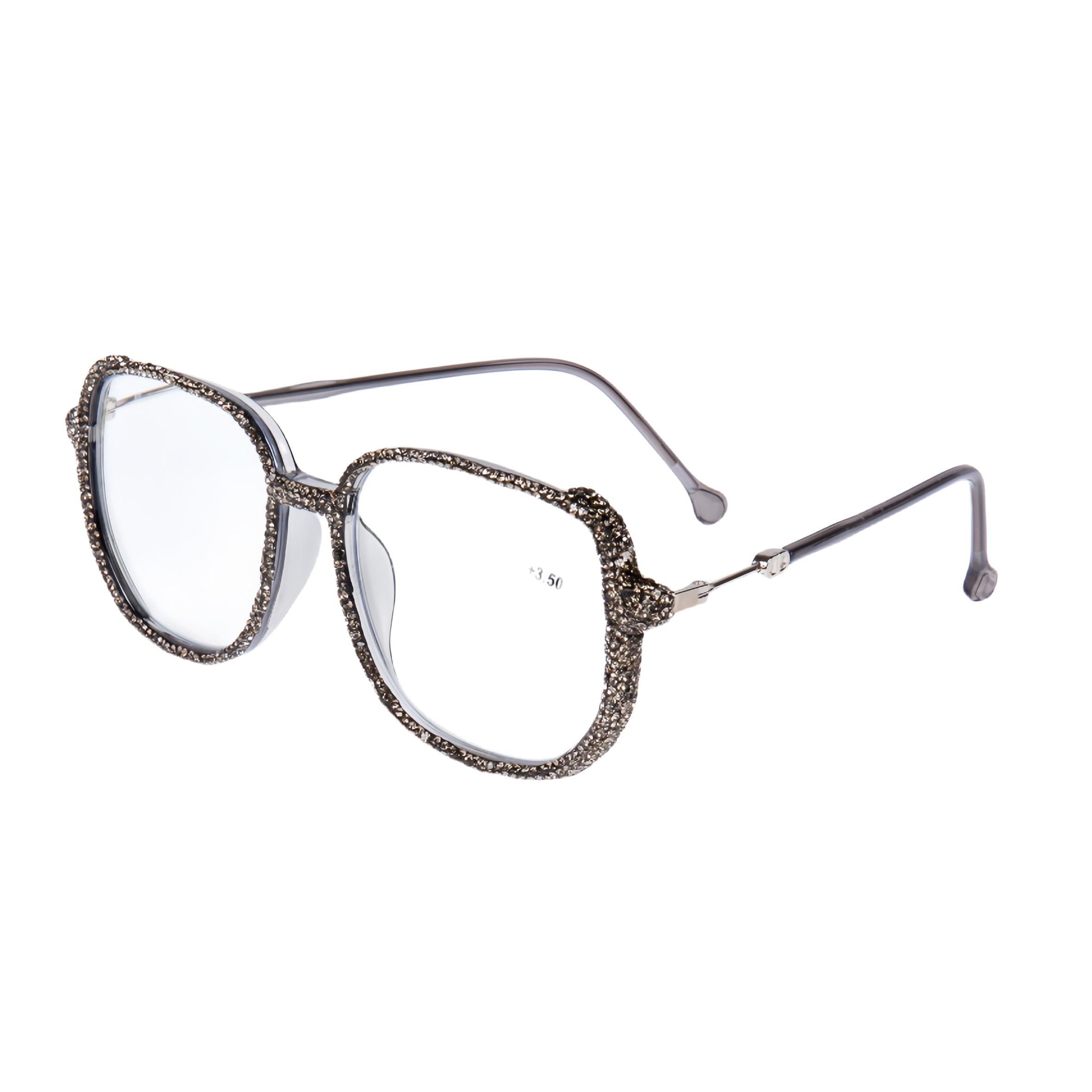 Handmade Rhinestone Square Reader Glasses G0468-Grey