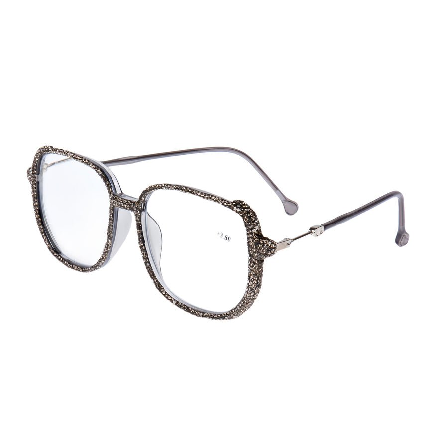 Handmade Rhinestone Square Reader Glasses G0468-Grey