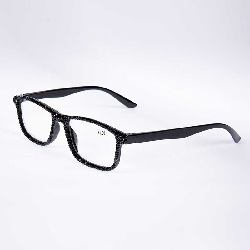 Handmade Rhinestone Rectangle Reader Glasses G0497 - Black