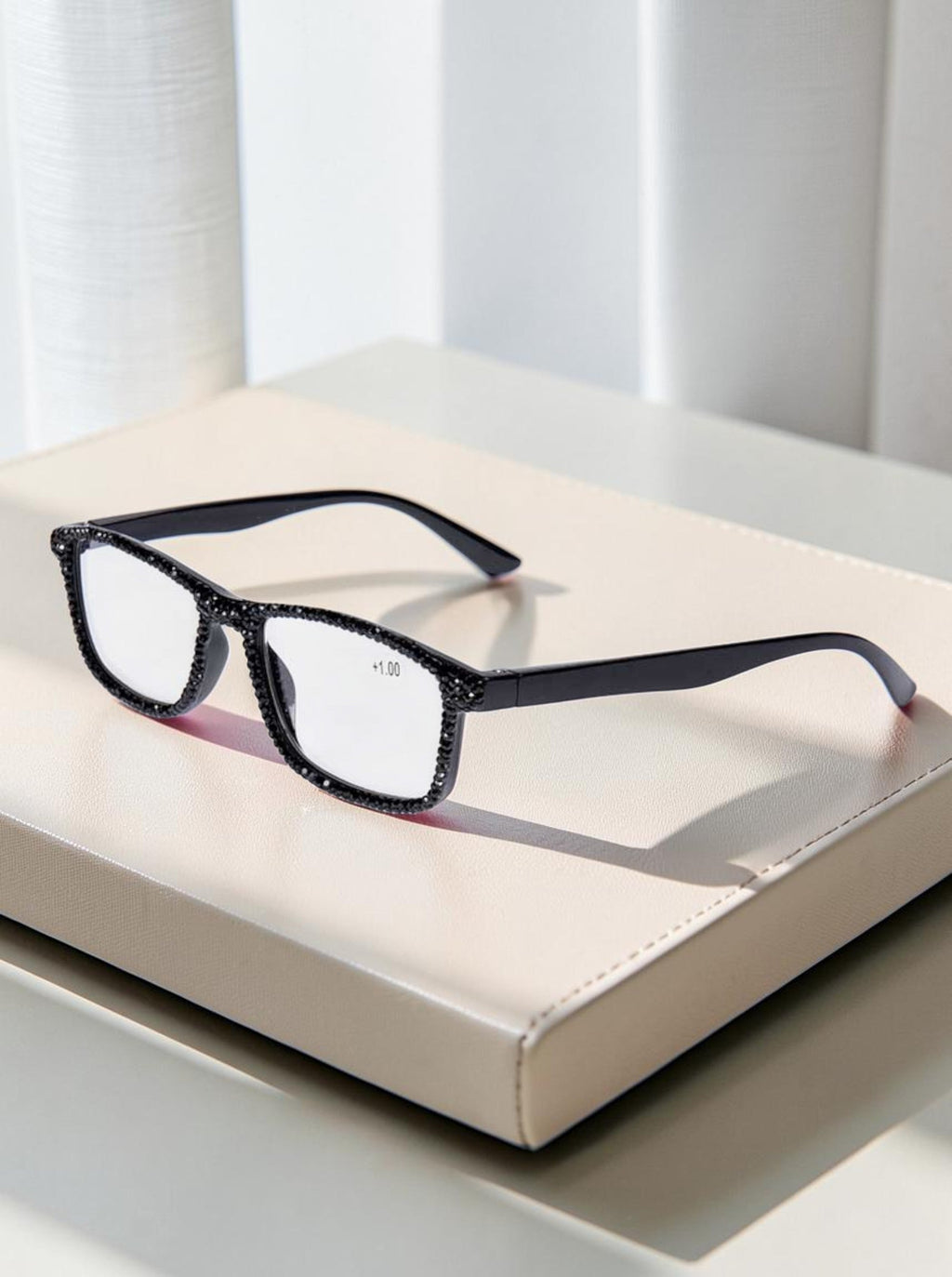 Handmade Rhinestone Rectangle Reader Glasses G0497 - Black