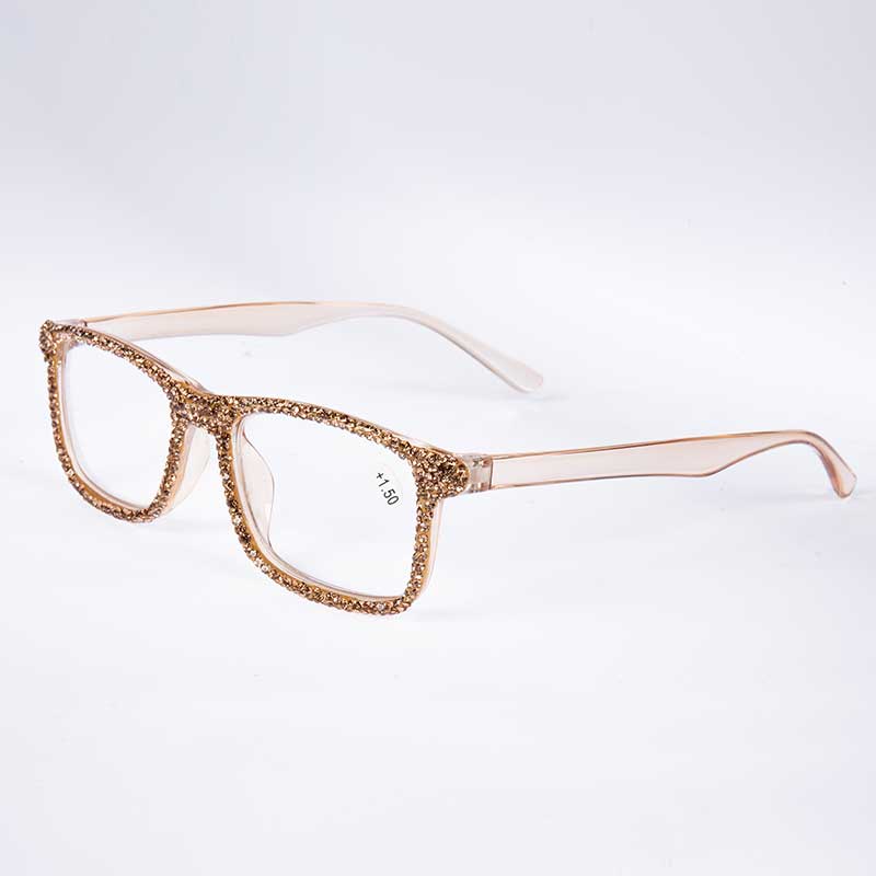 Handmade Rhinestone Rectangle Reader Glasses G0497 - Gold