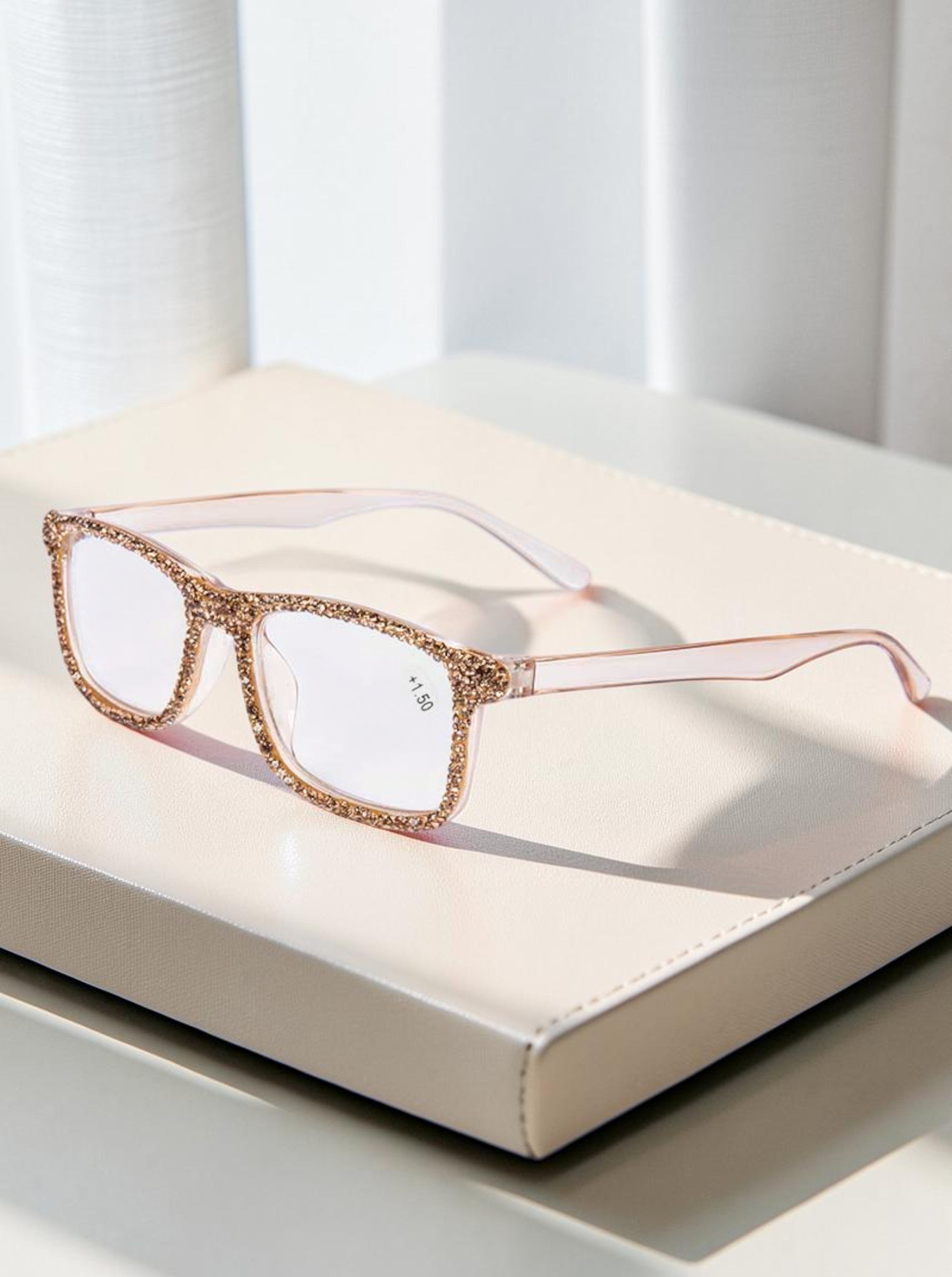 Handmade Rhinestone Rectangle Reader Glasses G0497 - Gold