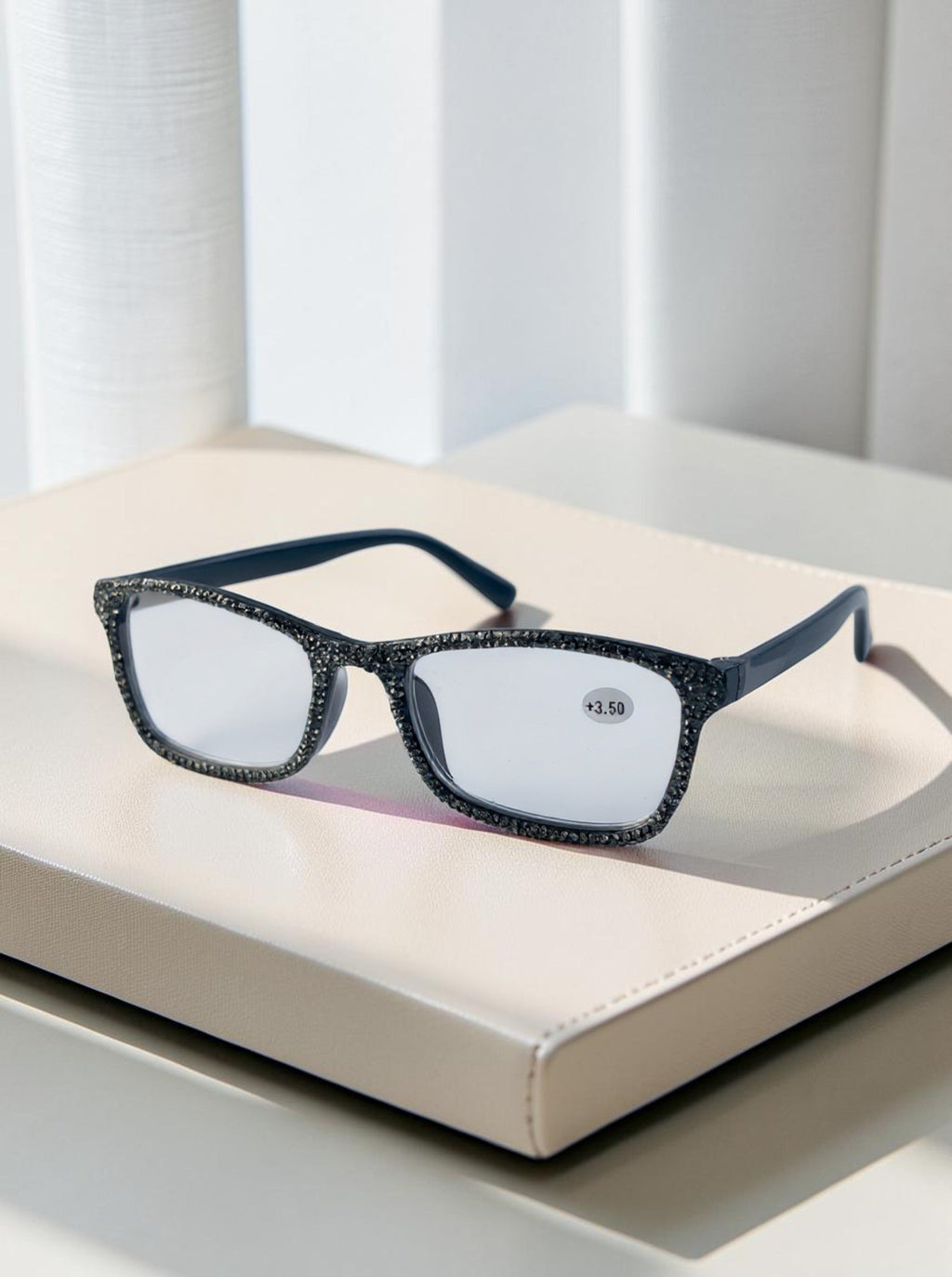 Handmade Rhinestone Rectangle Reader Glasses G0497 - Grey
