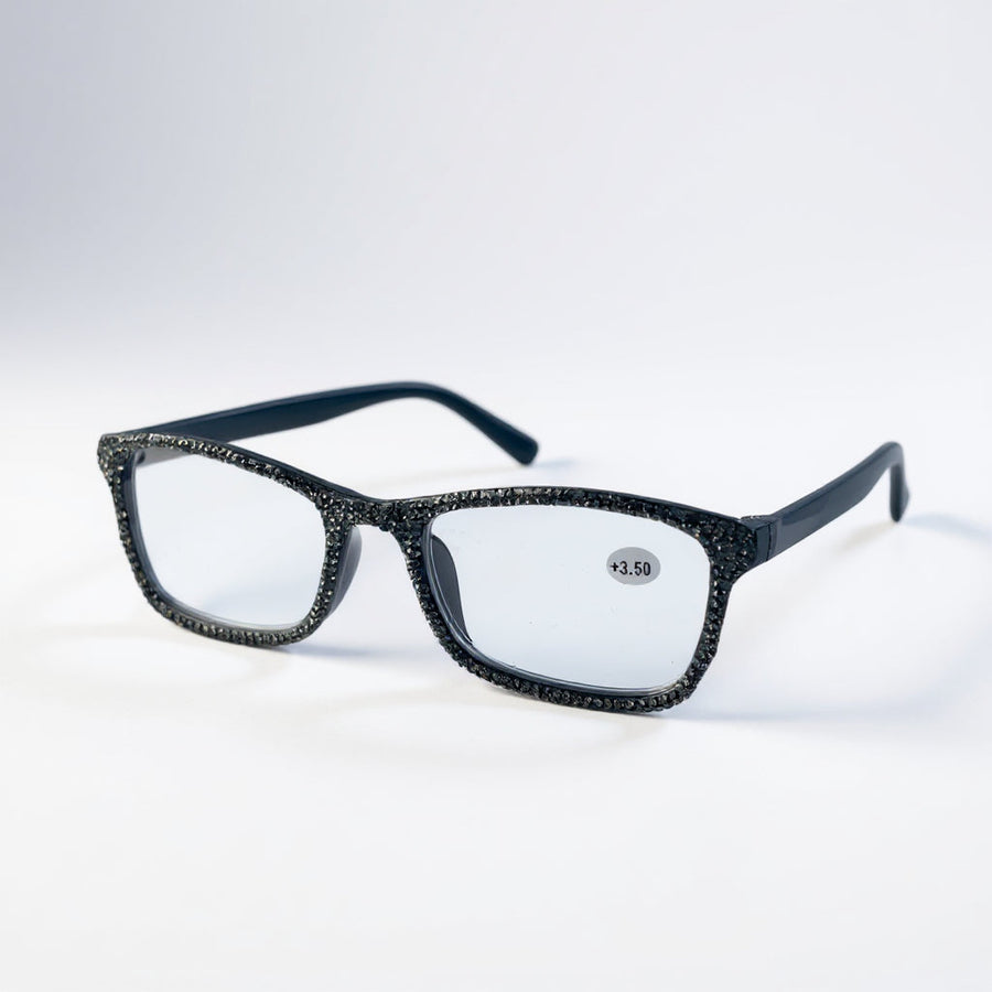 Handmade Rhinestone Rectangle Reader Glasses G0497-Grey