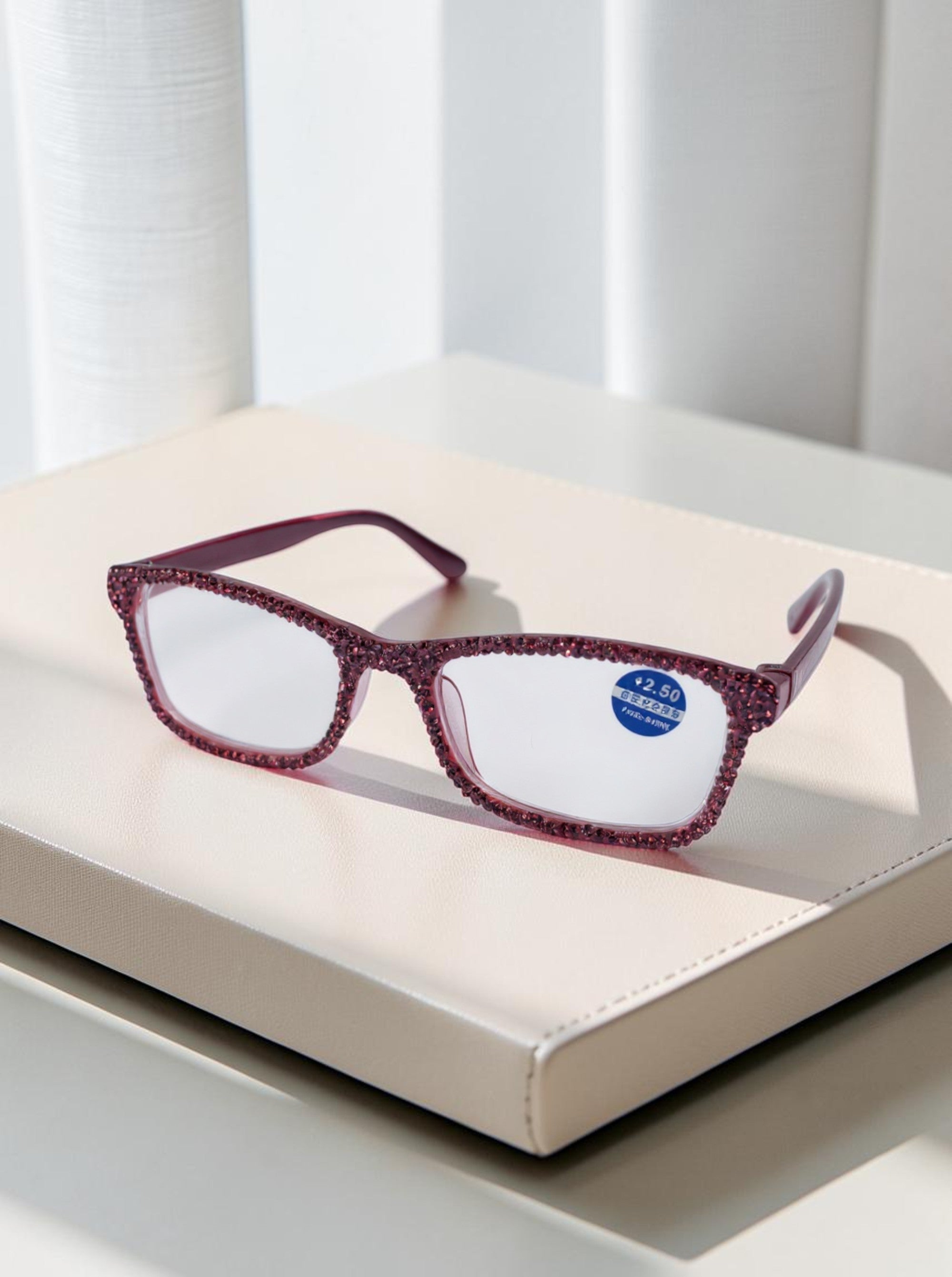 Handmade Rhinestone Rectangle Reader Glasses G0497 - Rose Red