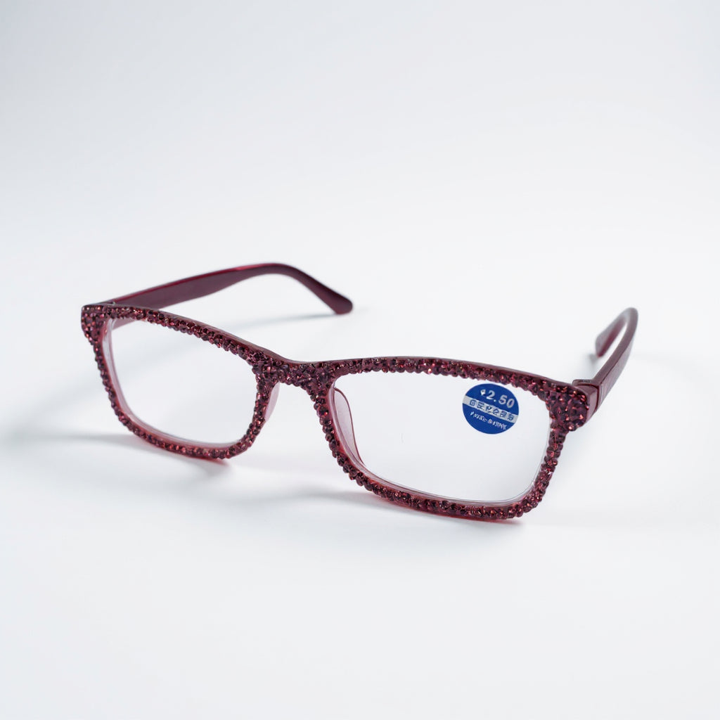 Handmade Rhinestone Rectangle Reader Glasses G0497 - Rose Red