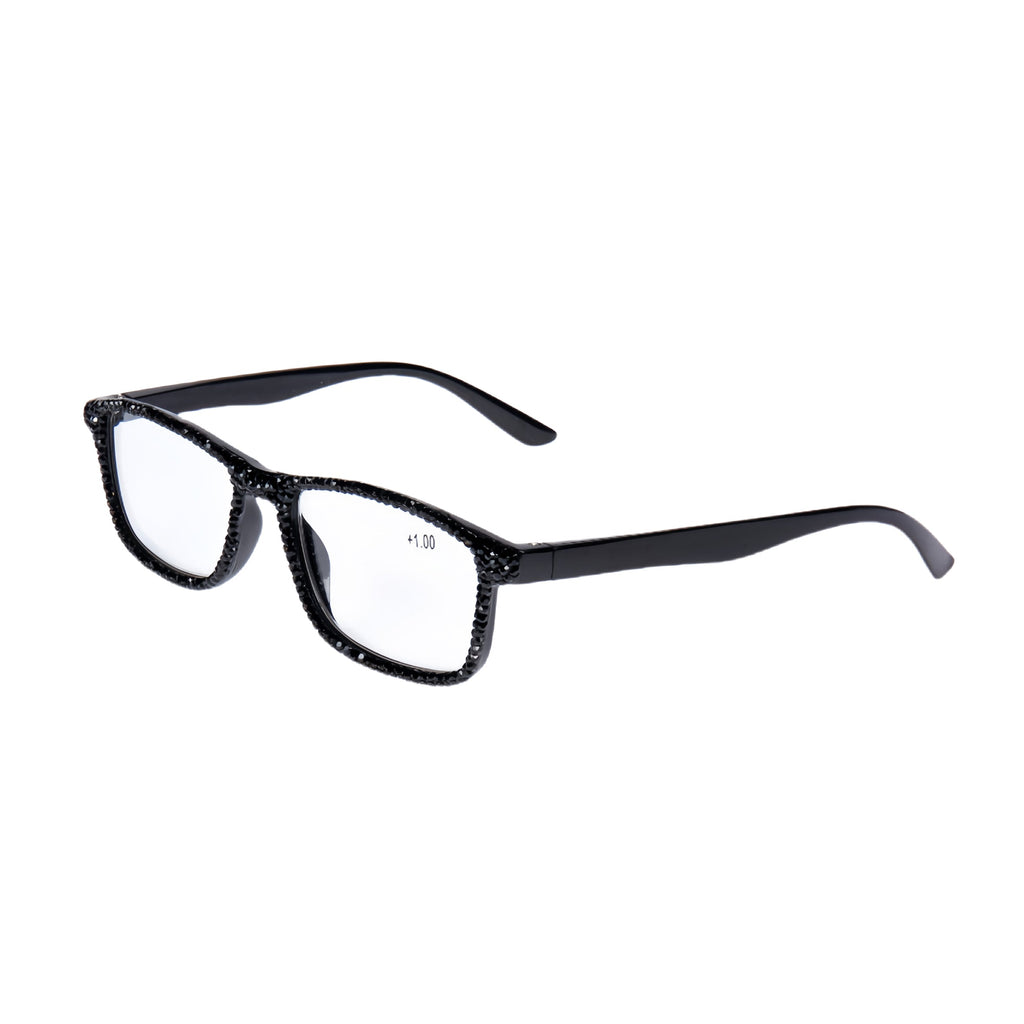 Handmade Rhinestone Rectangle Reader Glasses G0497 - Black