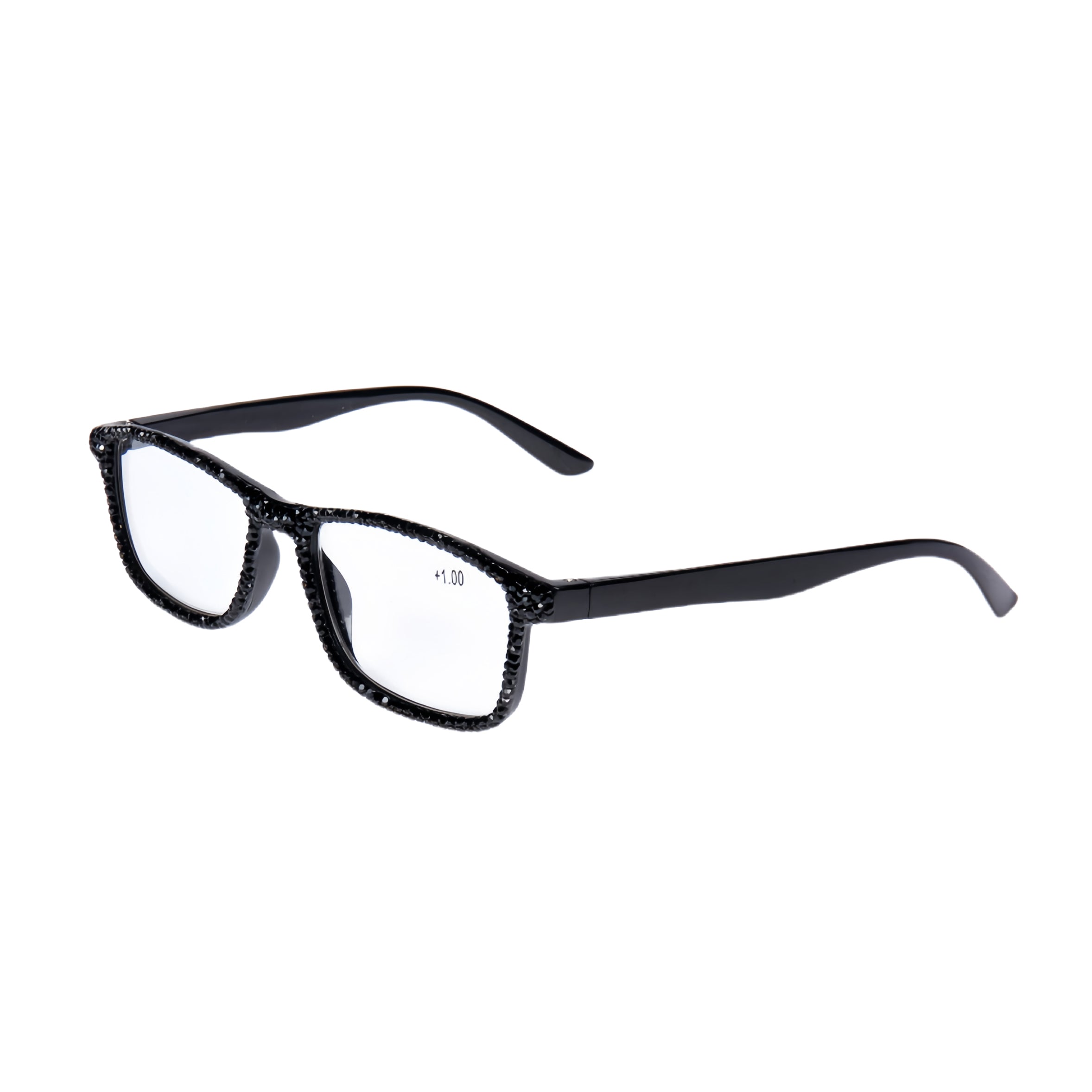Handmade Rhinestone Rectangle Reader Glasses G0497 - Black