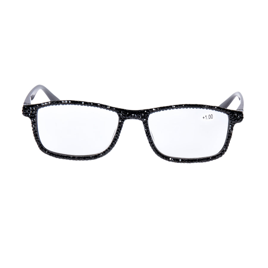 Handmade Rhinestone Rectangle Reader Glasses G0497-Black