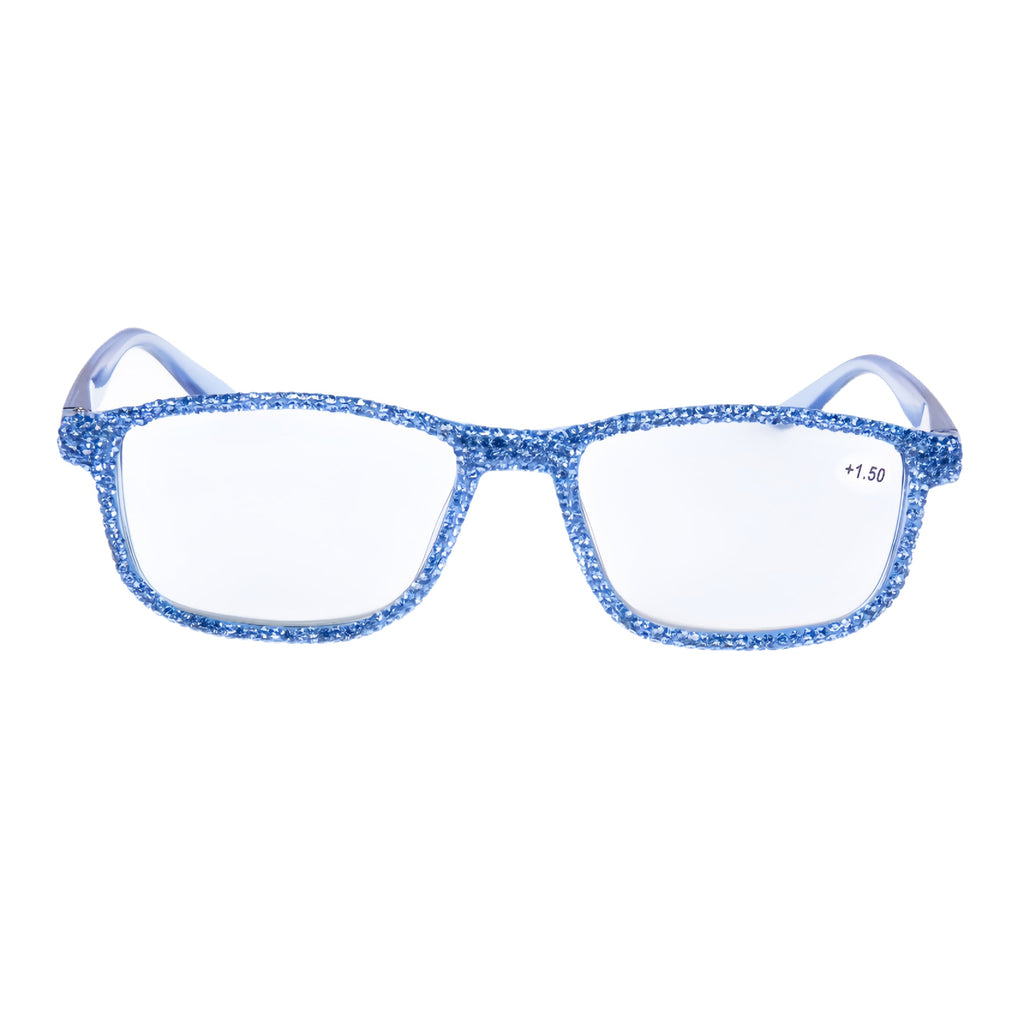 Handmade Rhinestone Rectangle Reader Glasses G0497 - Blue