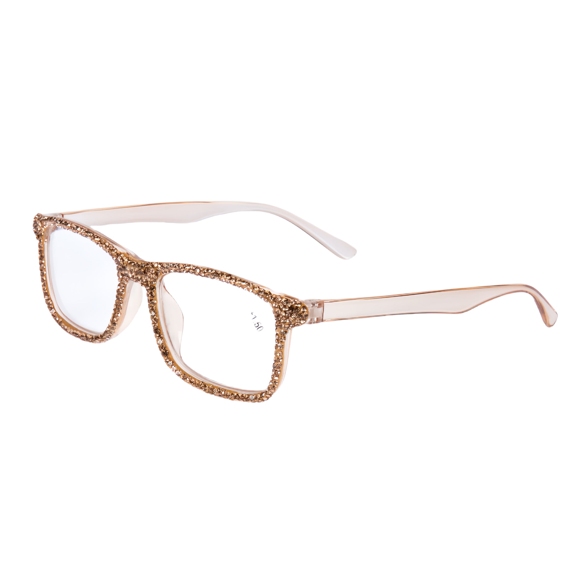 Handmade Rhinestone Rectangle Reader Glasses G0497 - Gold