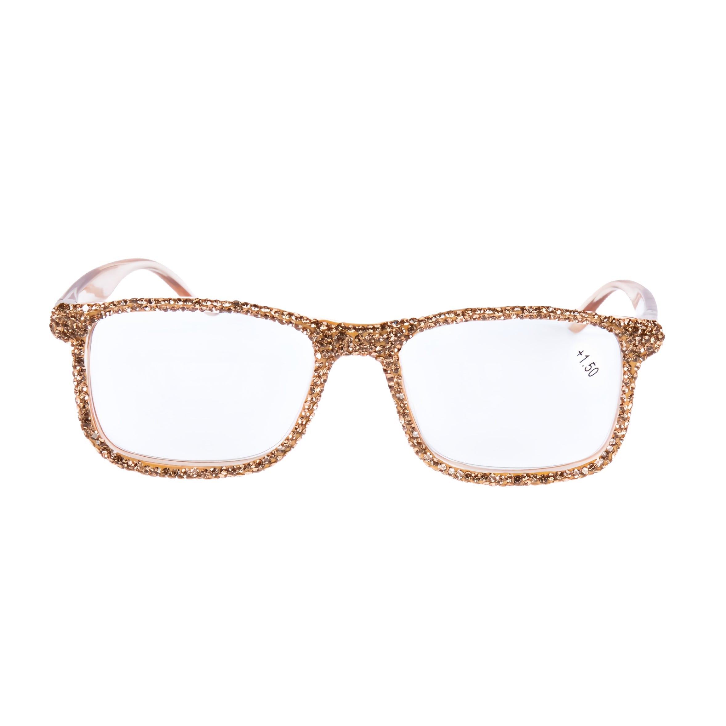 Handmade Rhinestone Rectangle Reader Glasses G0497 - Gold