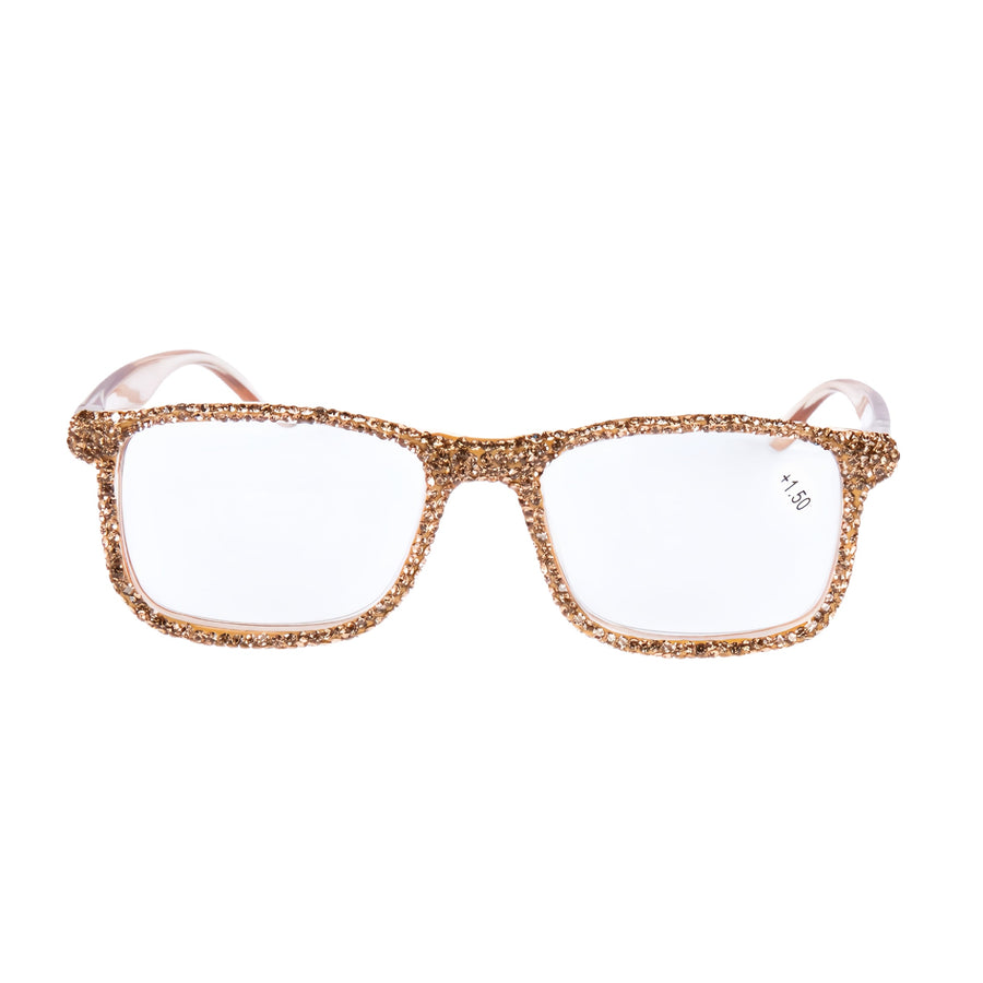 Handmade Rhinestone Rectangle Reader Glasses G0497-Gold