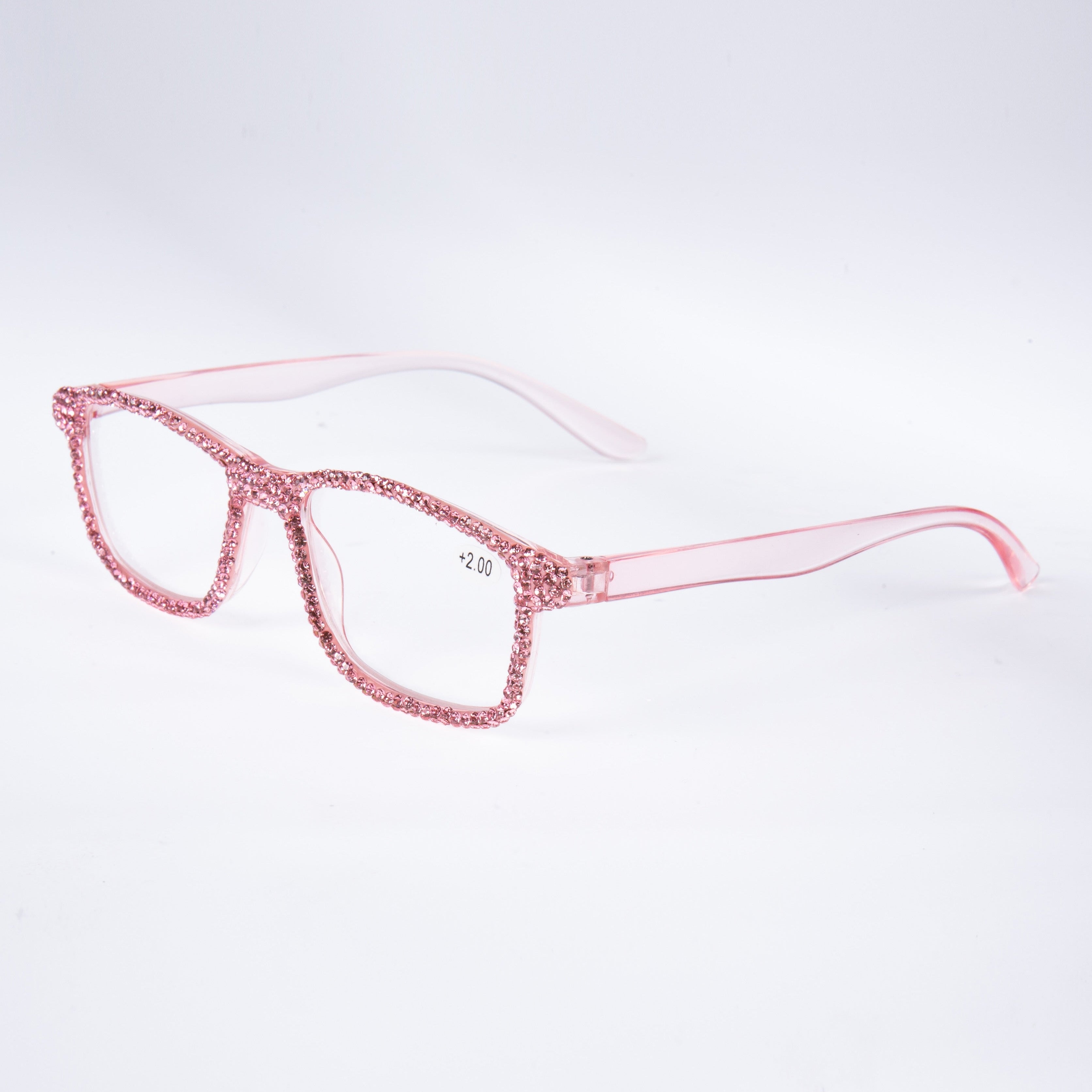 Handmade Rhinestone Rectangle Reader Glasses G0497 - Pink