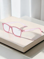 Handmade Rhinestone Rectangle Reader Glasses G0497 - Pink