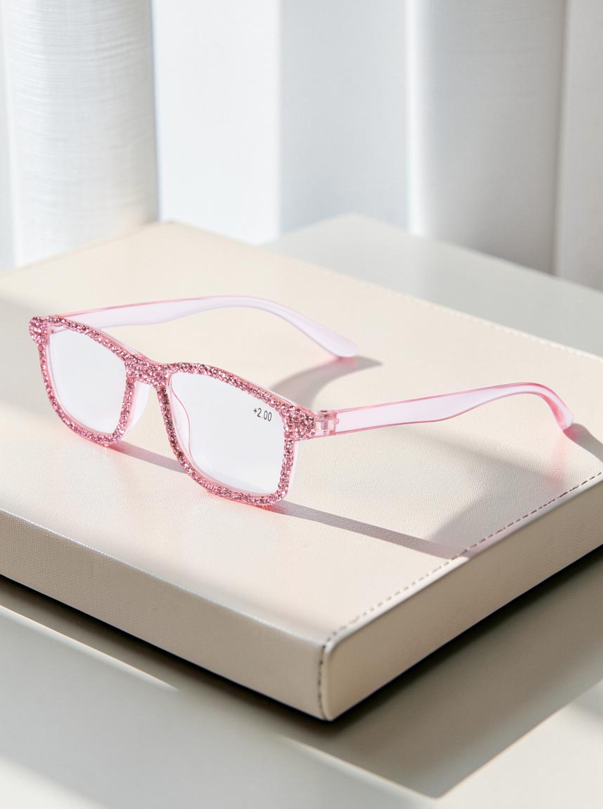 Handmade Rhinestone Rectangle Reader Glasses G0497 - Pink