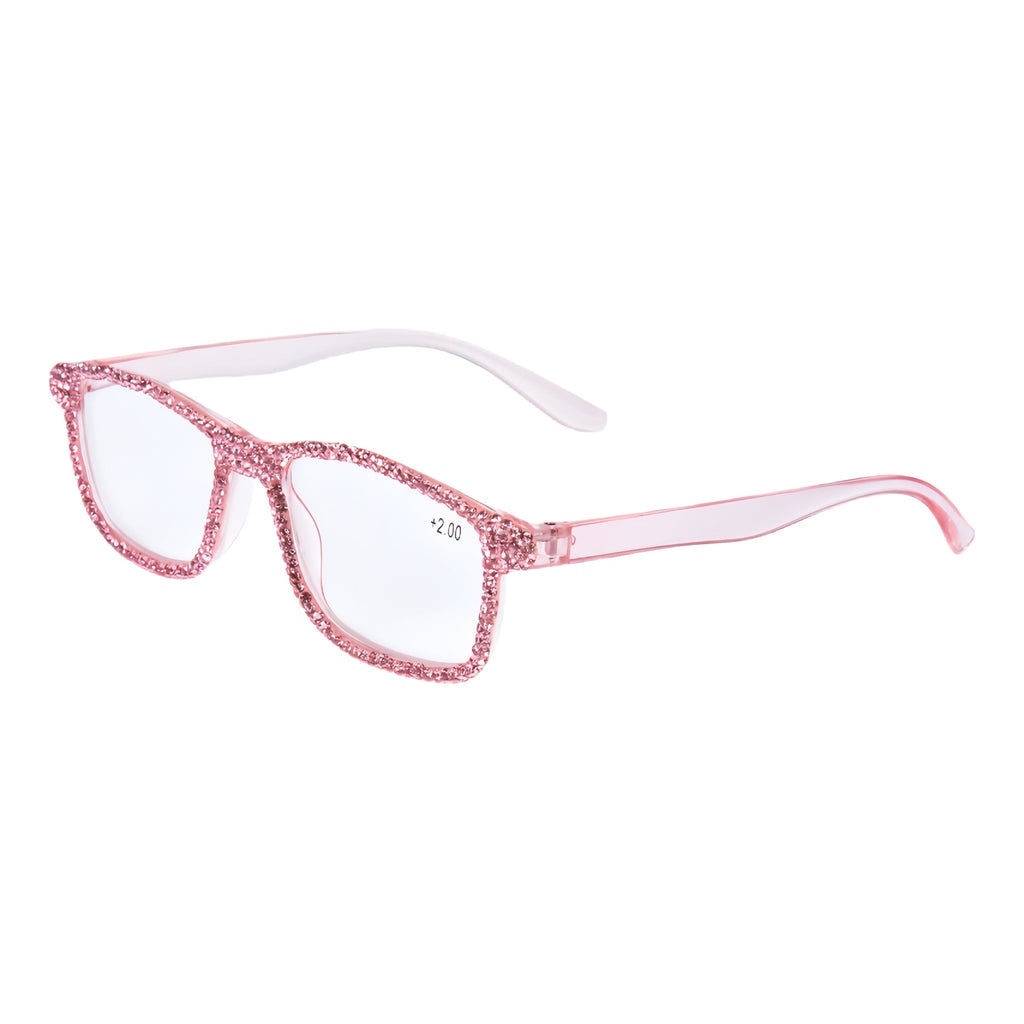 Handmade Rhinestone Rectangle Reader Glasses G0497 - Pink