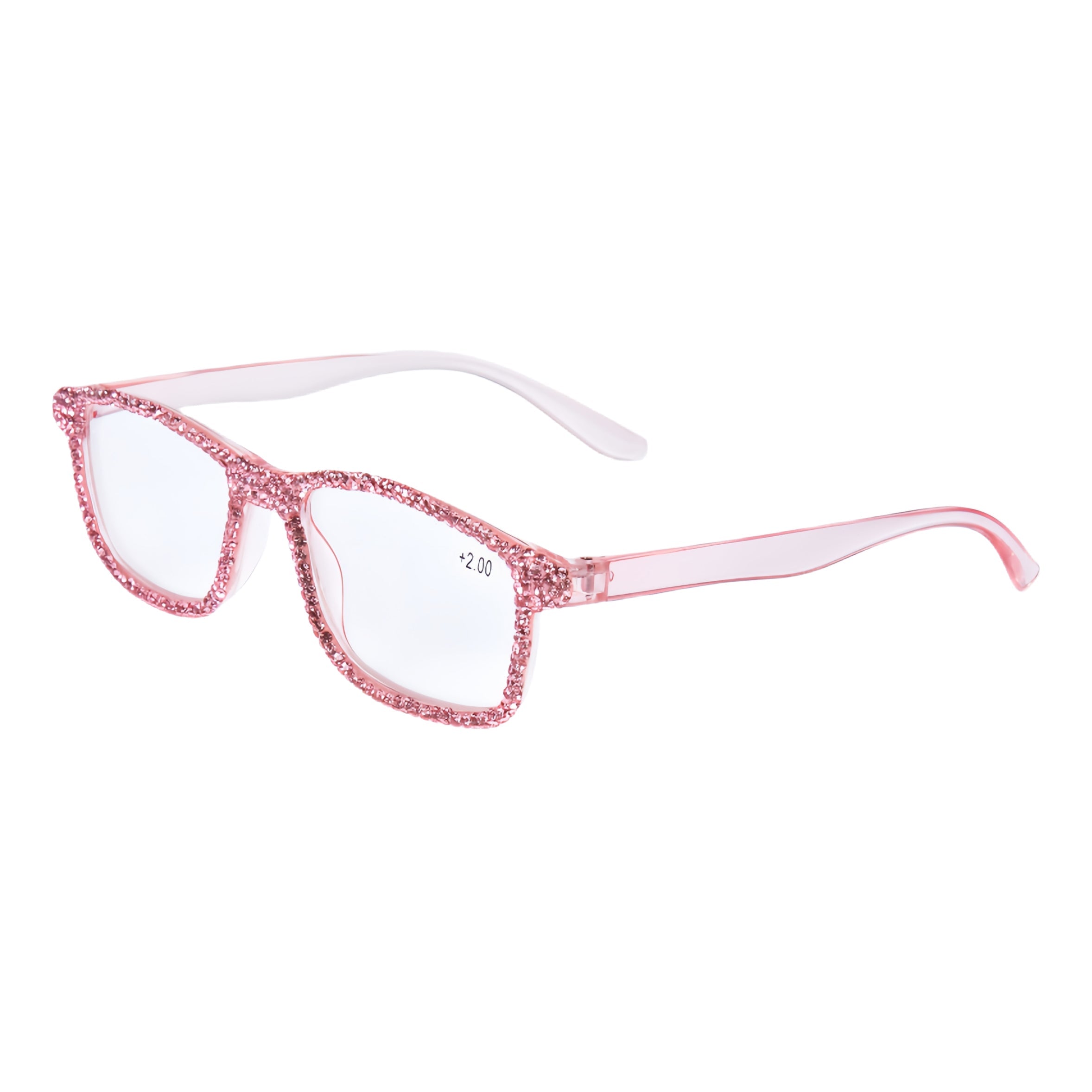 Handmade Rhinestone Rectangle Reader Glasses G0497 - Pink