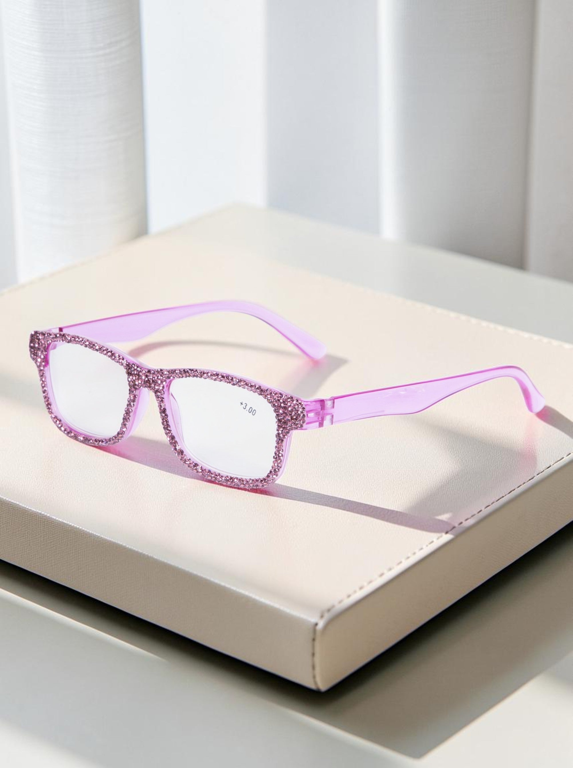 Handmade Rhinestone Rectangle Reader Glasses G0497 - Purple
