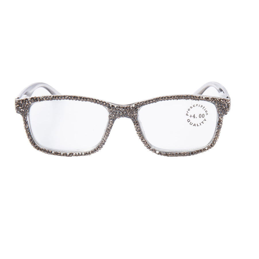 Handmade Rhinestone Rectangle Reader Glasses G0540-Grey