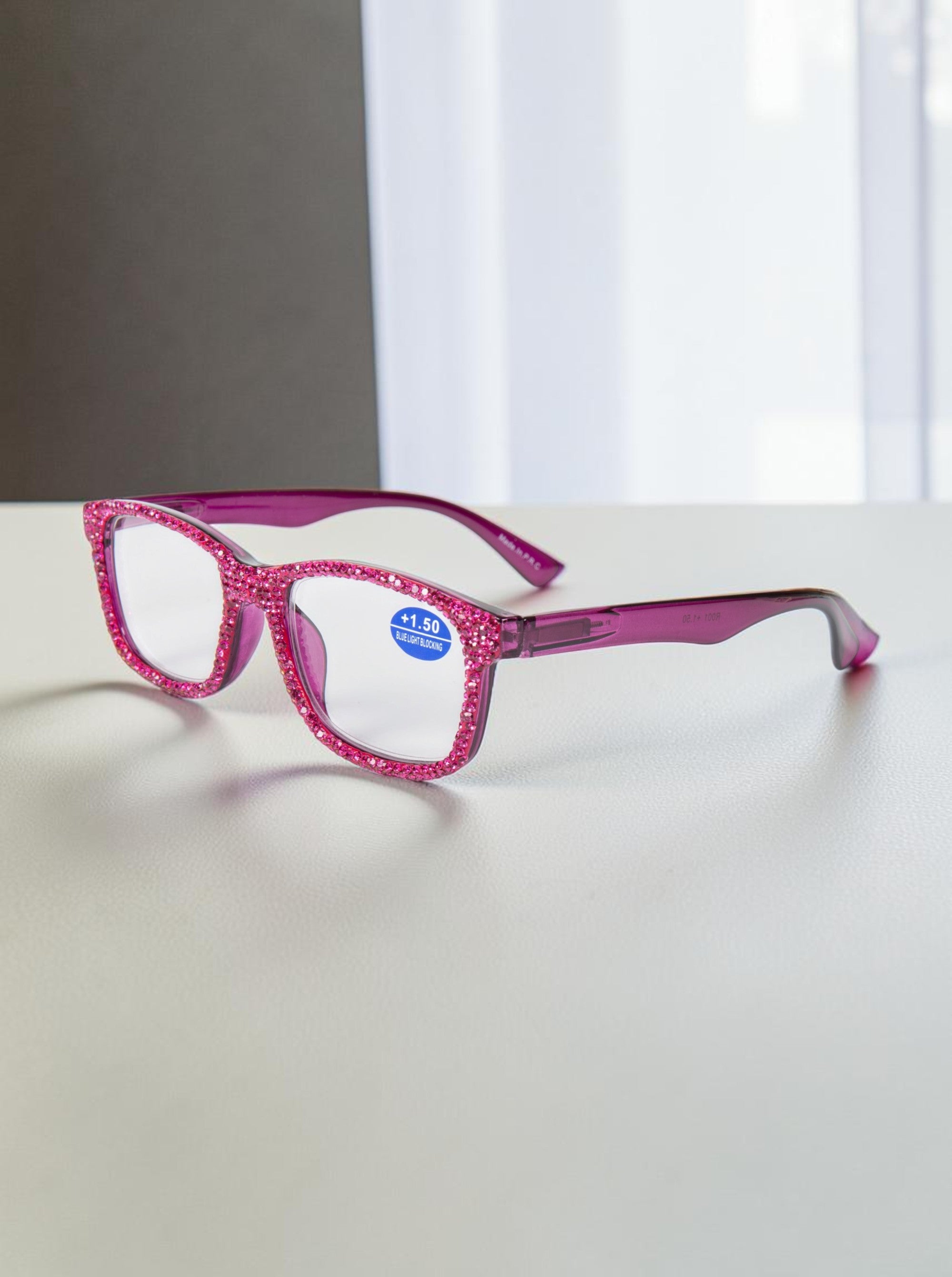 Handmade Rhinestone Rectangle Reader Glasses G0540-Purple-1