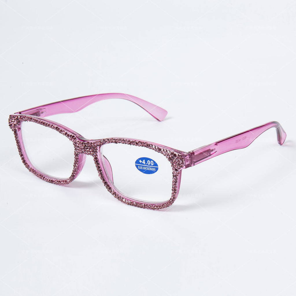 Handmade Rhinestone Rectangle Reader Glasses G0540-Purple