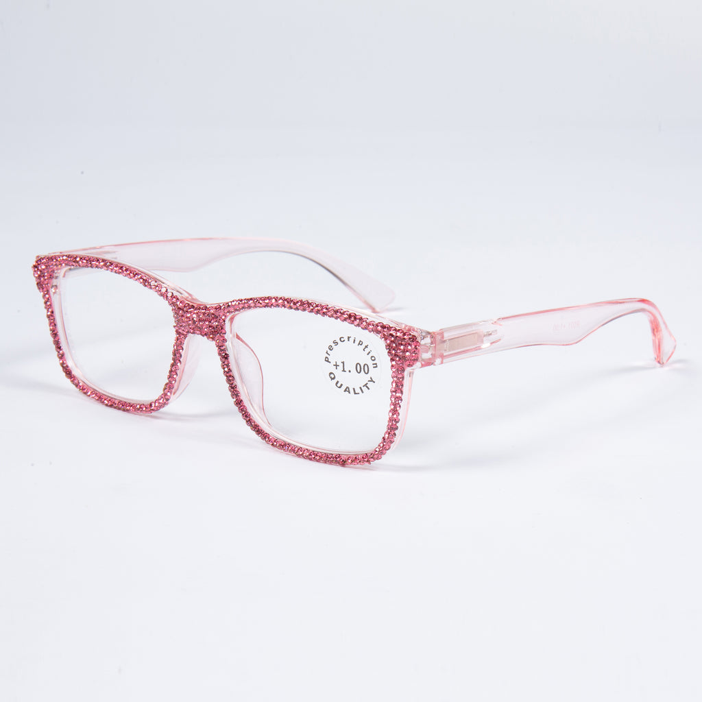 Handmade Rhinestone Rectangle Reader Glasses G0540-Rose Red