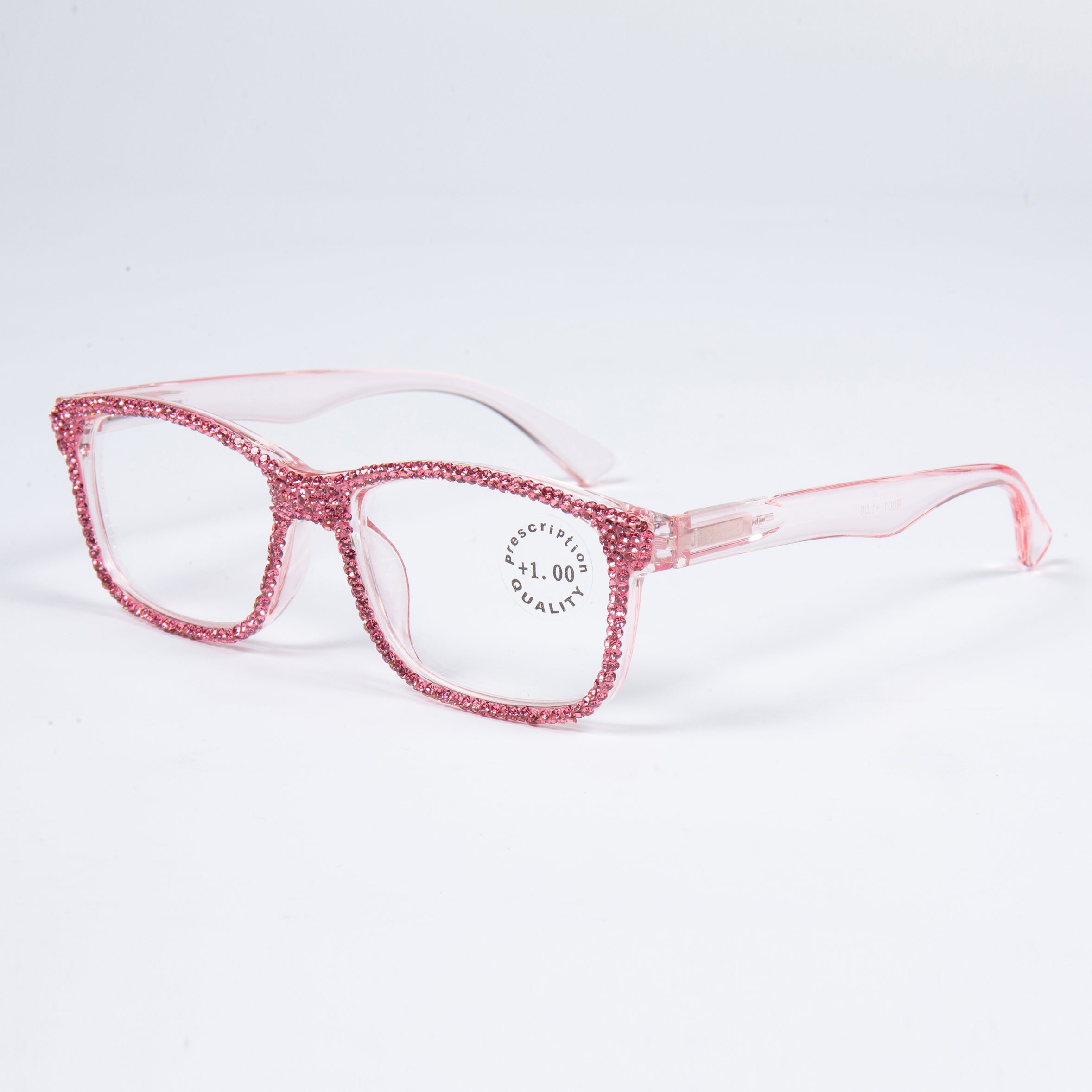 Handmade Rhinestone Rectangle Reader Glasses G0540-Rose Red