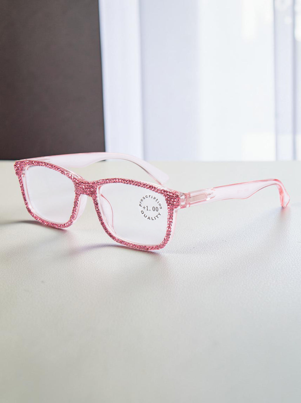 Handmade Rhinestone Rectangle Reader Glasses G0540-Rose Red