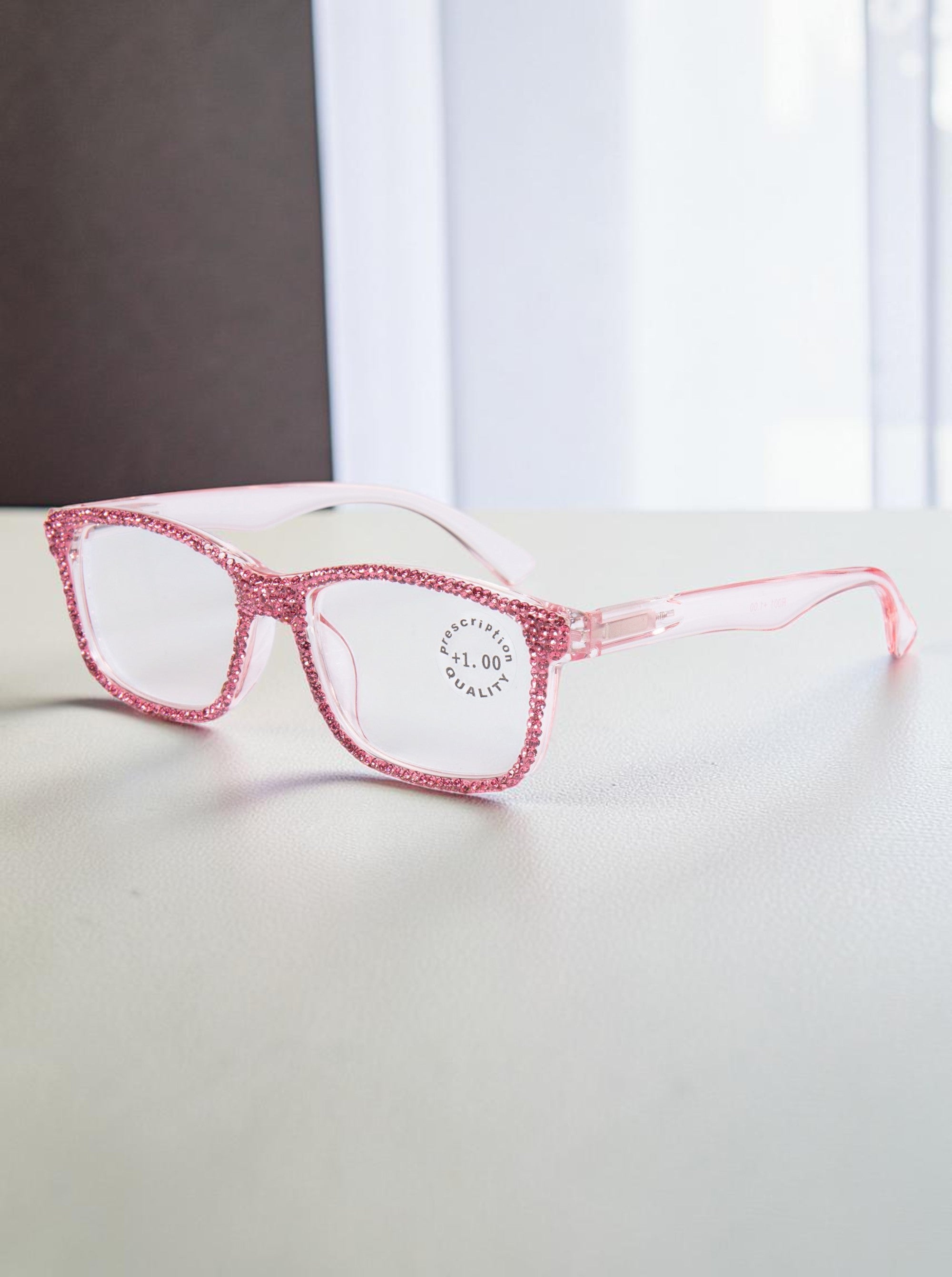 Handmade Rhinestone Rectangle Reader Glasses G0540-Rose Red
