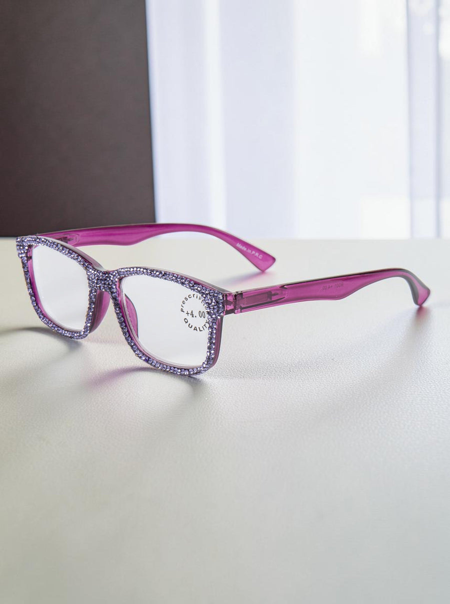 Handmade Rhinestone Rectangle Reader Glasses G0540-Violet