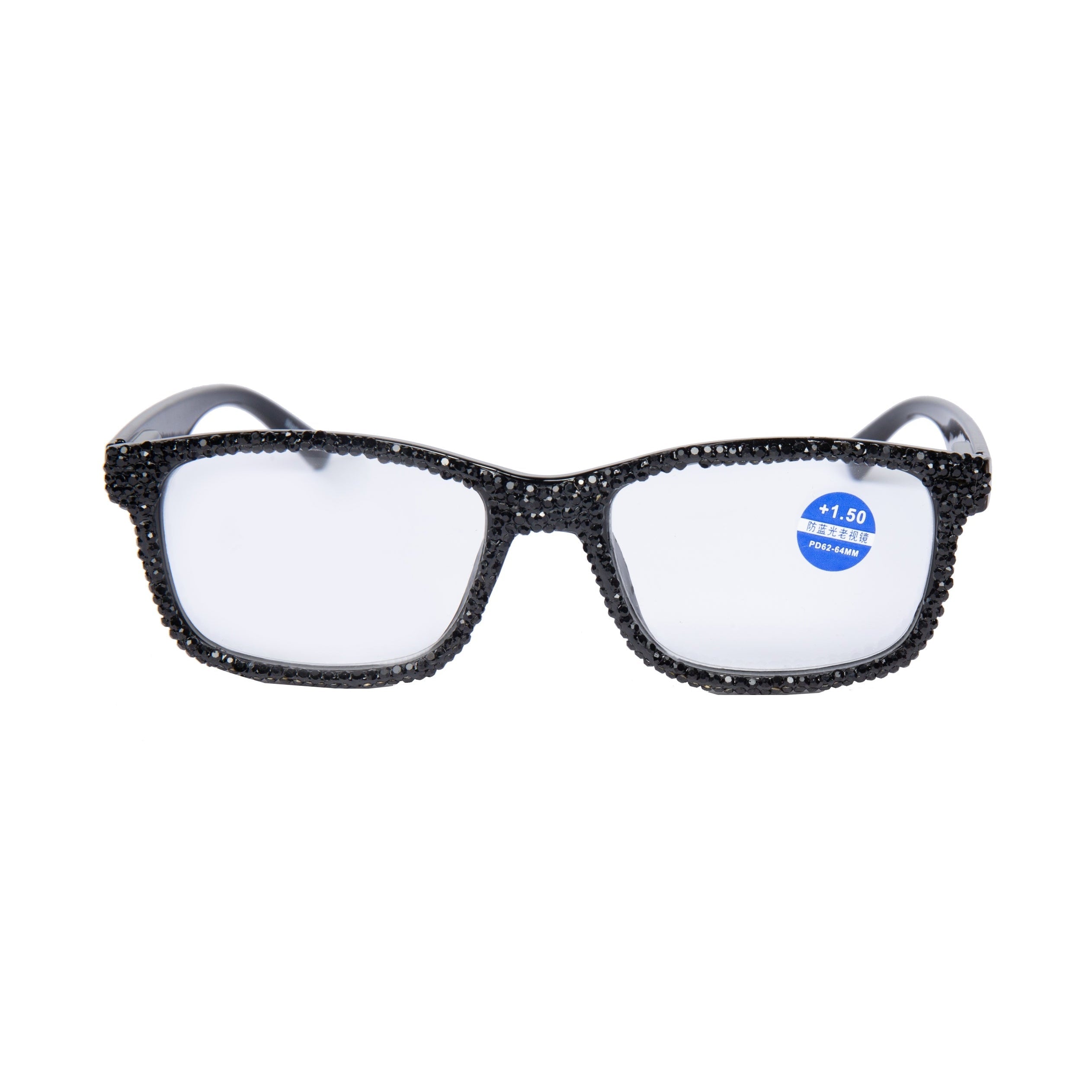 Handmade Rhinestone Rectangle Reader Glasses G0540-Black