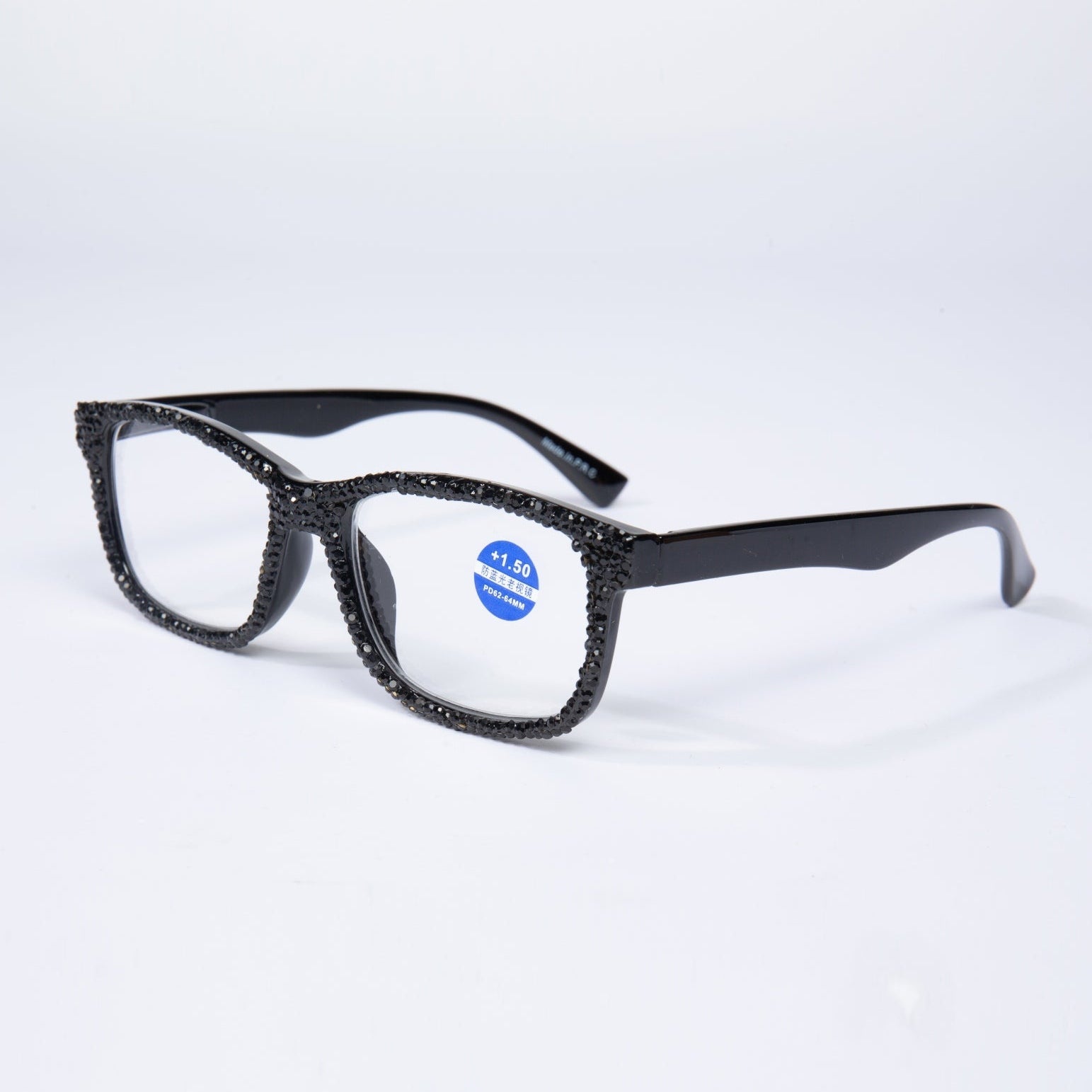 Handmade Rhinestone Rectangle Reader Glasses G0540-Black