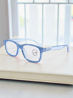 Handmade Rhinestone Rectangle Reader Glasses G0540-Blue
