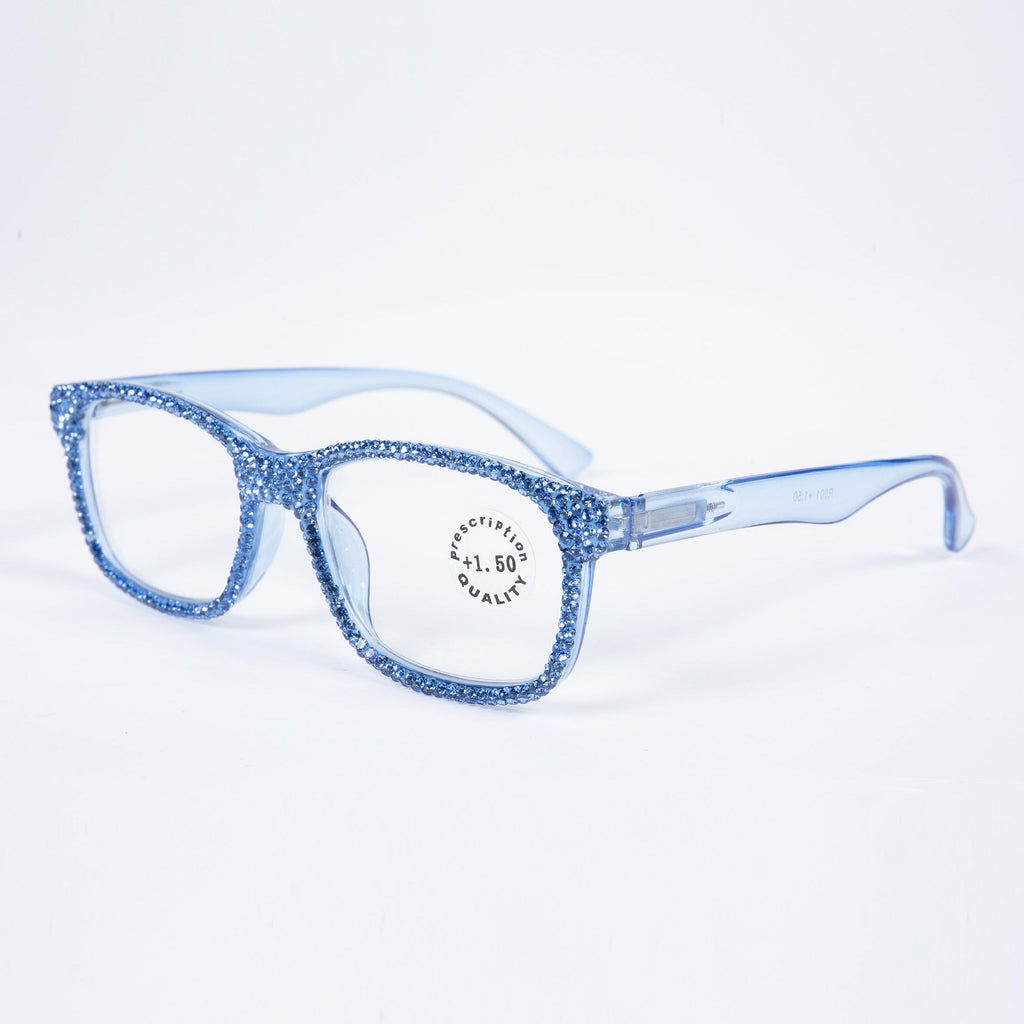 Handmade Rhinestone Rectangle Reader Glasses G0540-Blue